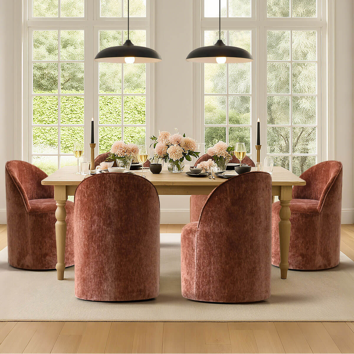 Doris Rolling Upholstered Dining Chair With Castors (Set of 6)