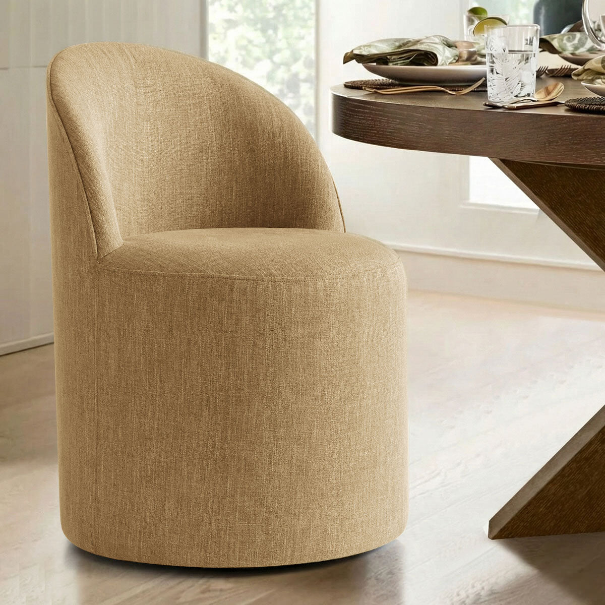 Doris Rolling Upholstered Dining Chair With Castors (Set of 6)