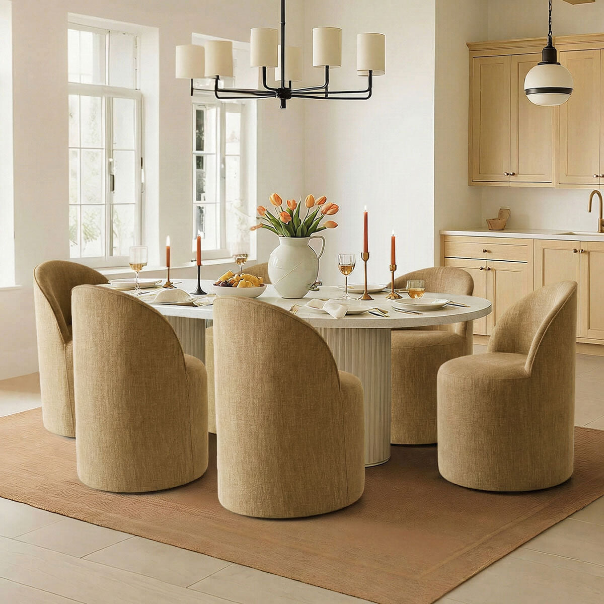 Doris Rolling Upholstered Dining Chair With Castors (Set of 6)