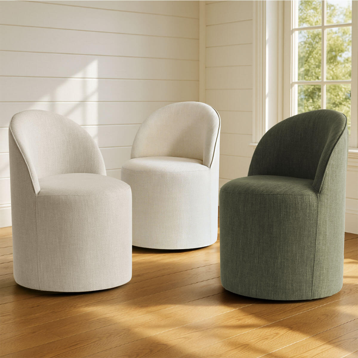 Doris Rolling Upholstered Dining Chair With Castors (Set of 6)
