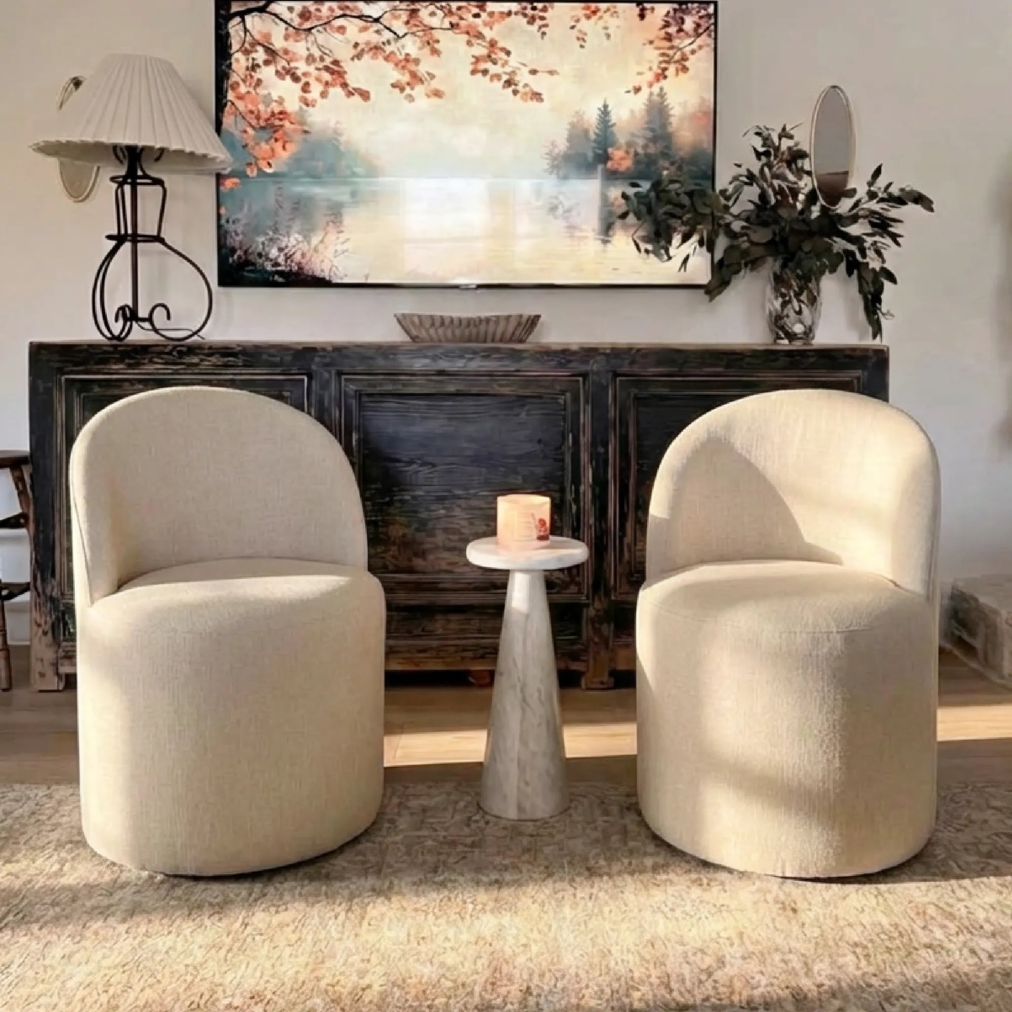 Doris Modern Swivel Small Barrel Chair (Set of 2)