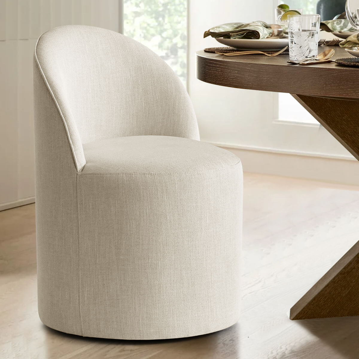 Doris Rolling Upholstered Dining Chair With Castors (Set of 6)