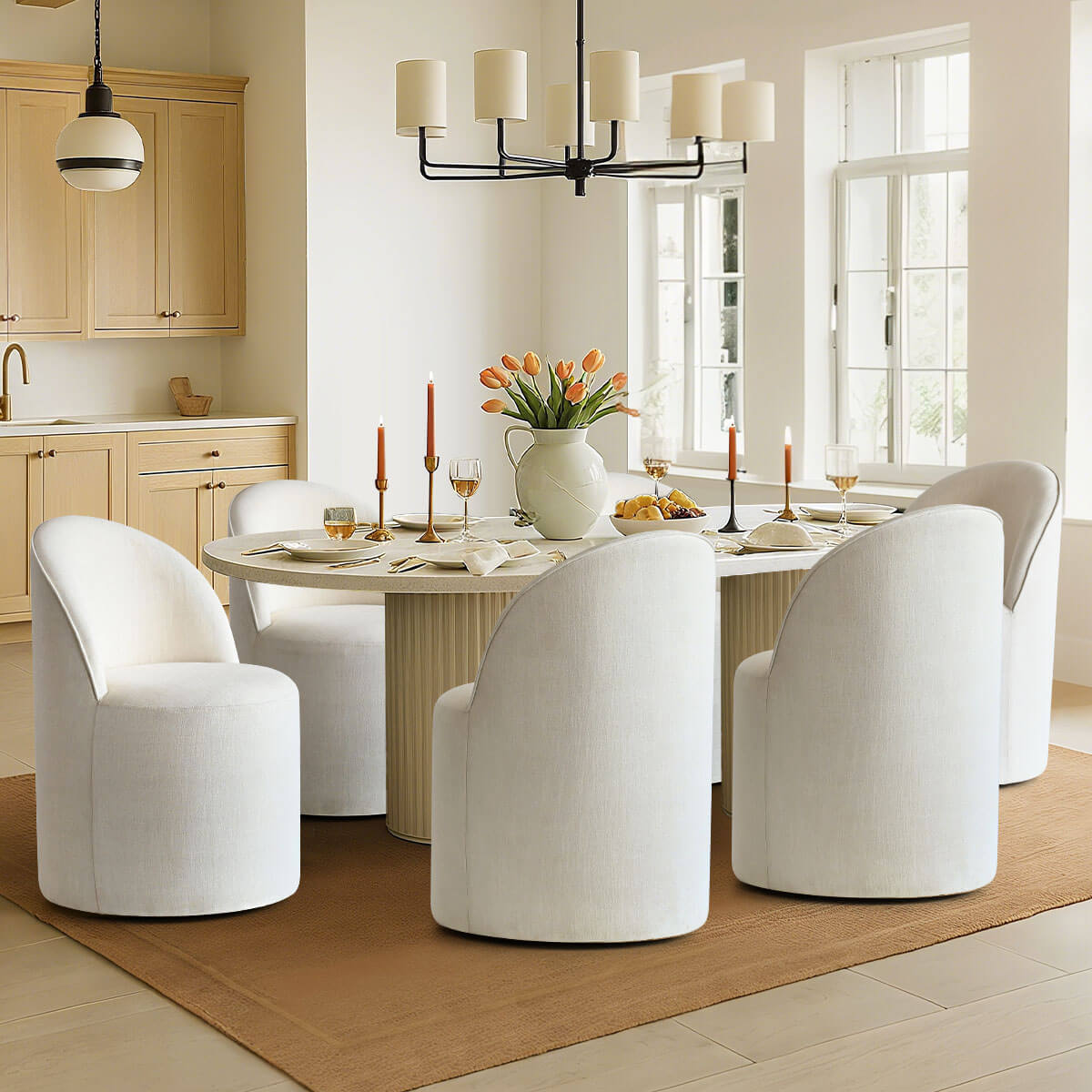 Doris Rolling Upholstered Dining Chair With Castors (Set of 6)