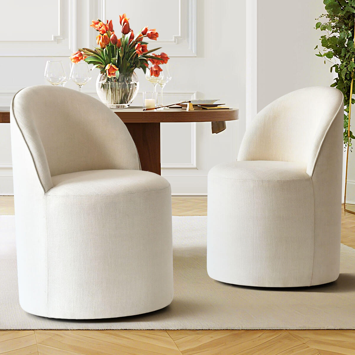 Doris Rolling Upholstered Dining Chair With Castors (Set of 6)