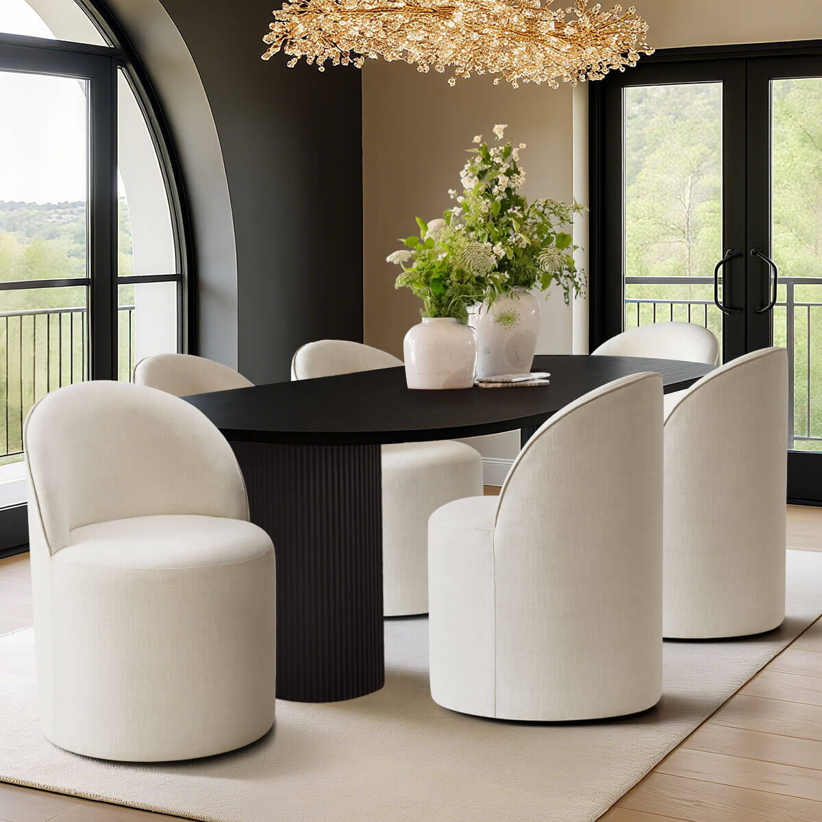 Doris Rolling Upholstered Dining Chair With Castors (Set of 6)