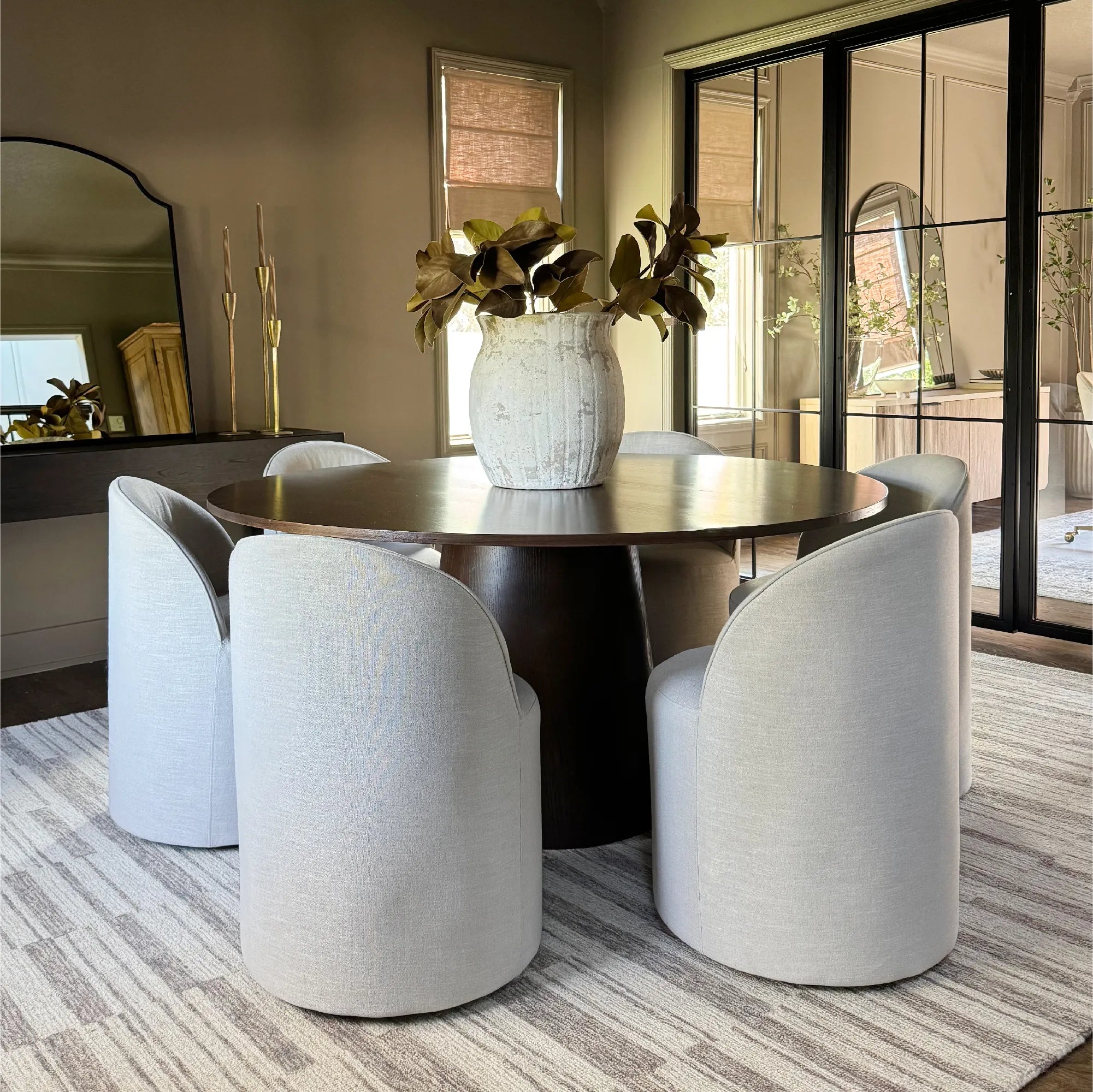 Doris Rolling Upholstered Dining Chair With Castors (1-Piece)