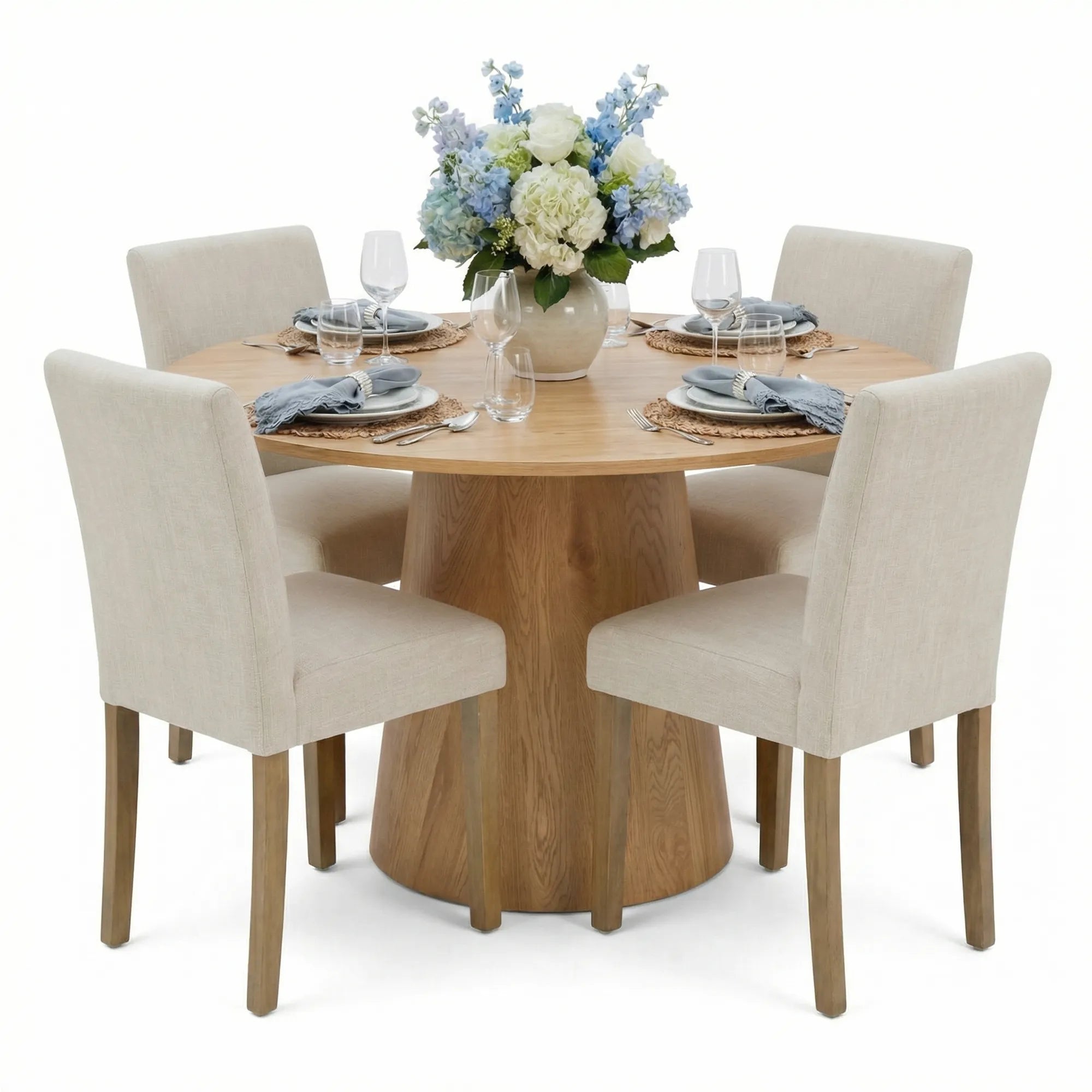 Dwen & North 46" Modern Round Dining Table Set for 4 (5-Piece)