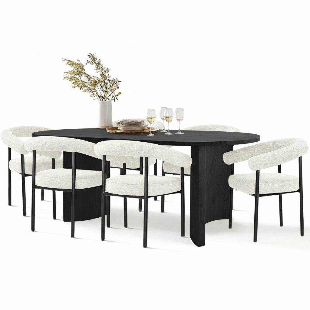 Dwen & New York 79" Black Oval Dining Table Set for 6 (7-Piece)
