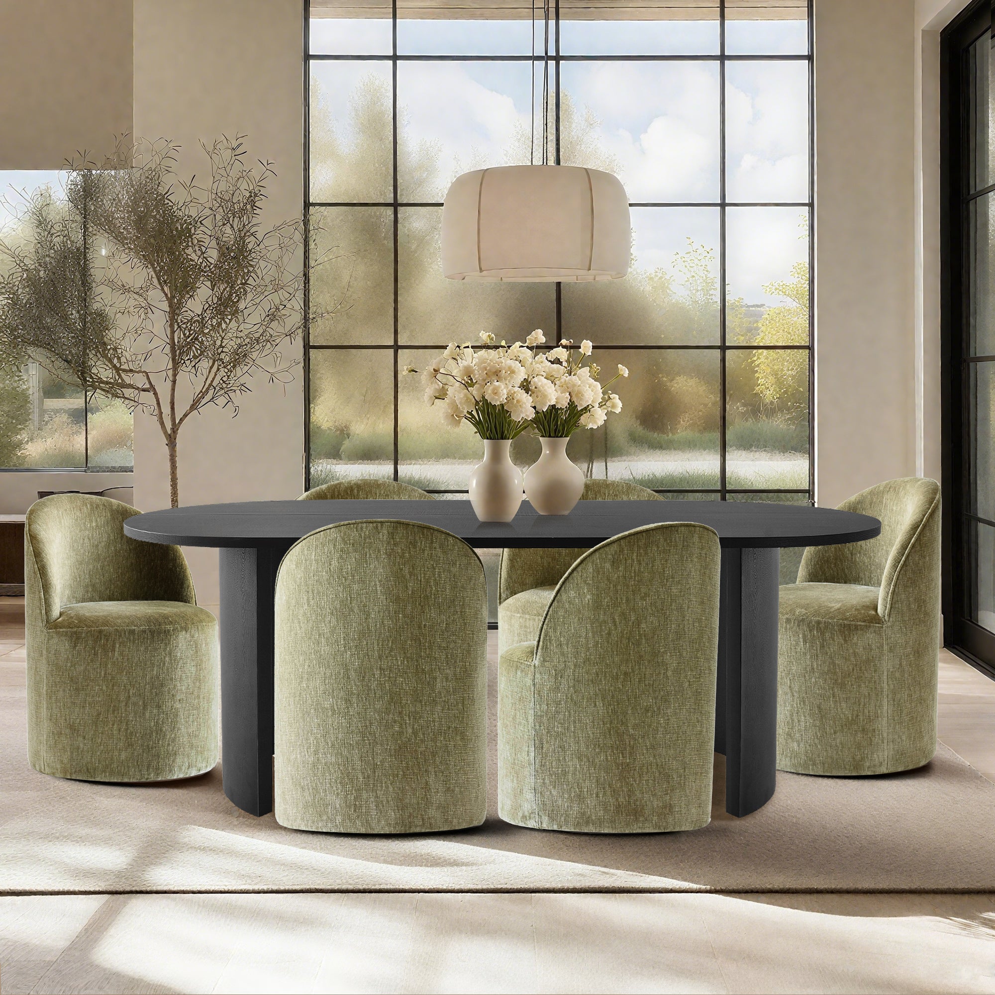 Dwen & Doris 79" Black Oval Dining Table Set for 6 (7-Piece)