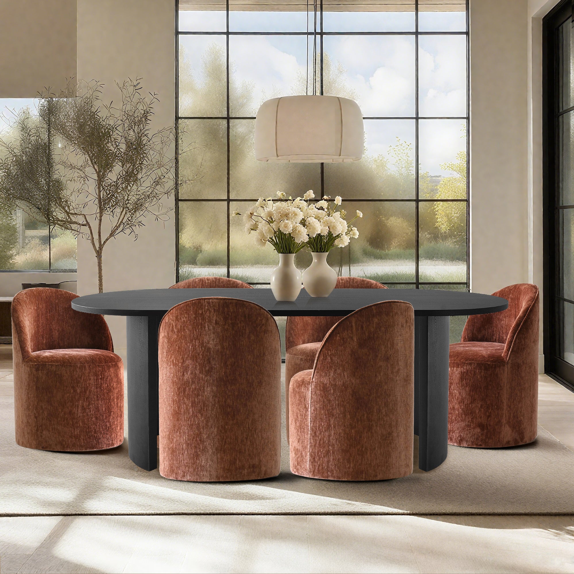 Dwen & Doris 79" Black Oval Dining Table Set for 6 (7-Piece)