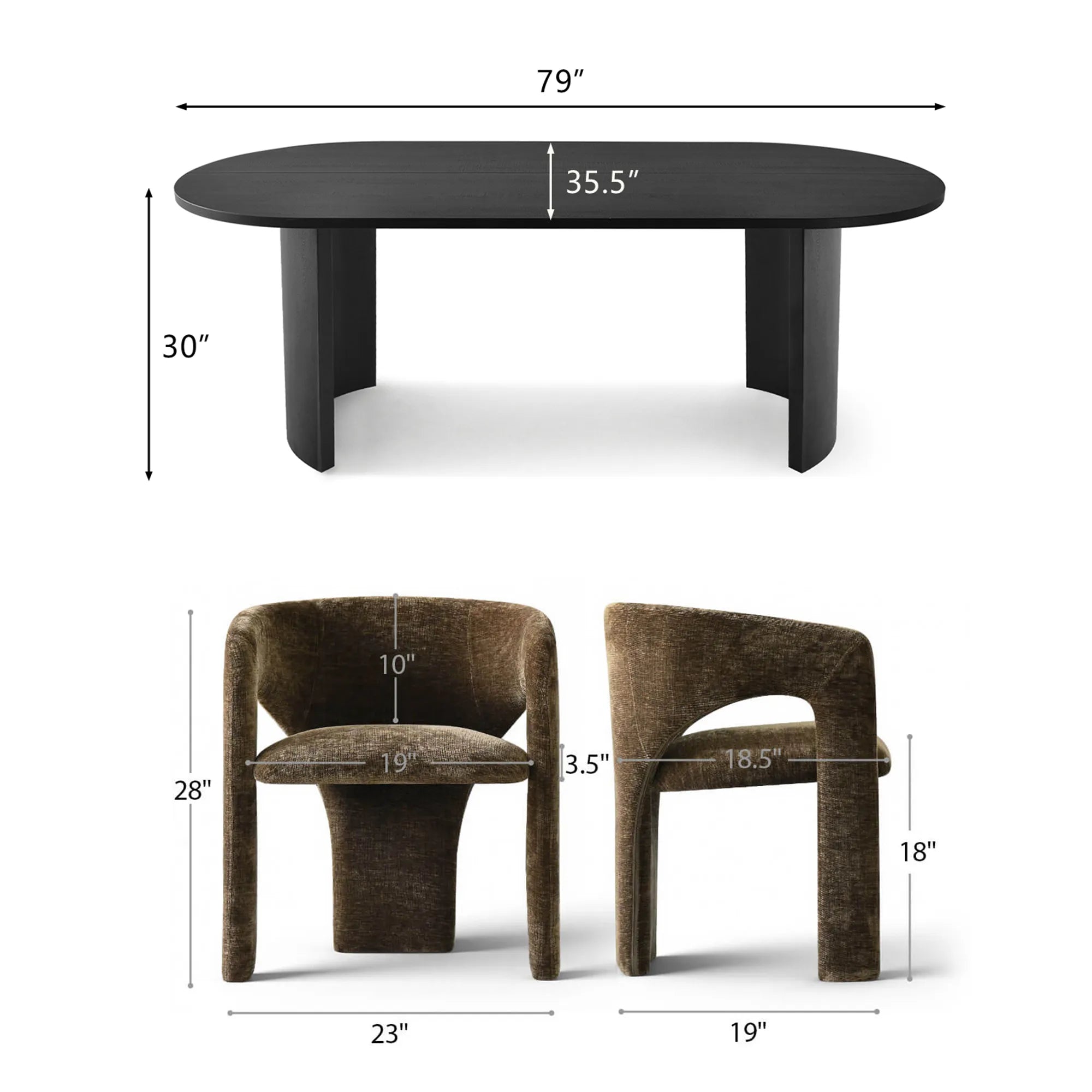 Dwen & Khloe 79" Oval Dining Table Set for 6 (7-Piece)