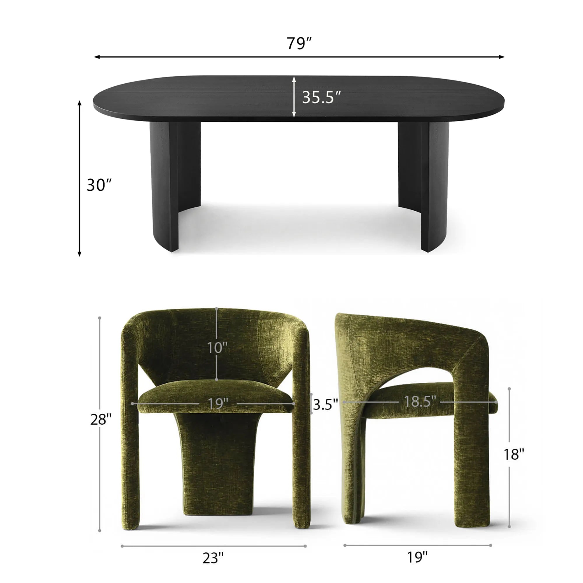 Dwen & Khloe 79" Oval Dining Table Set for 6 (7-Piece)