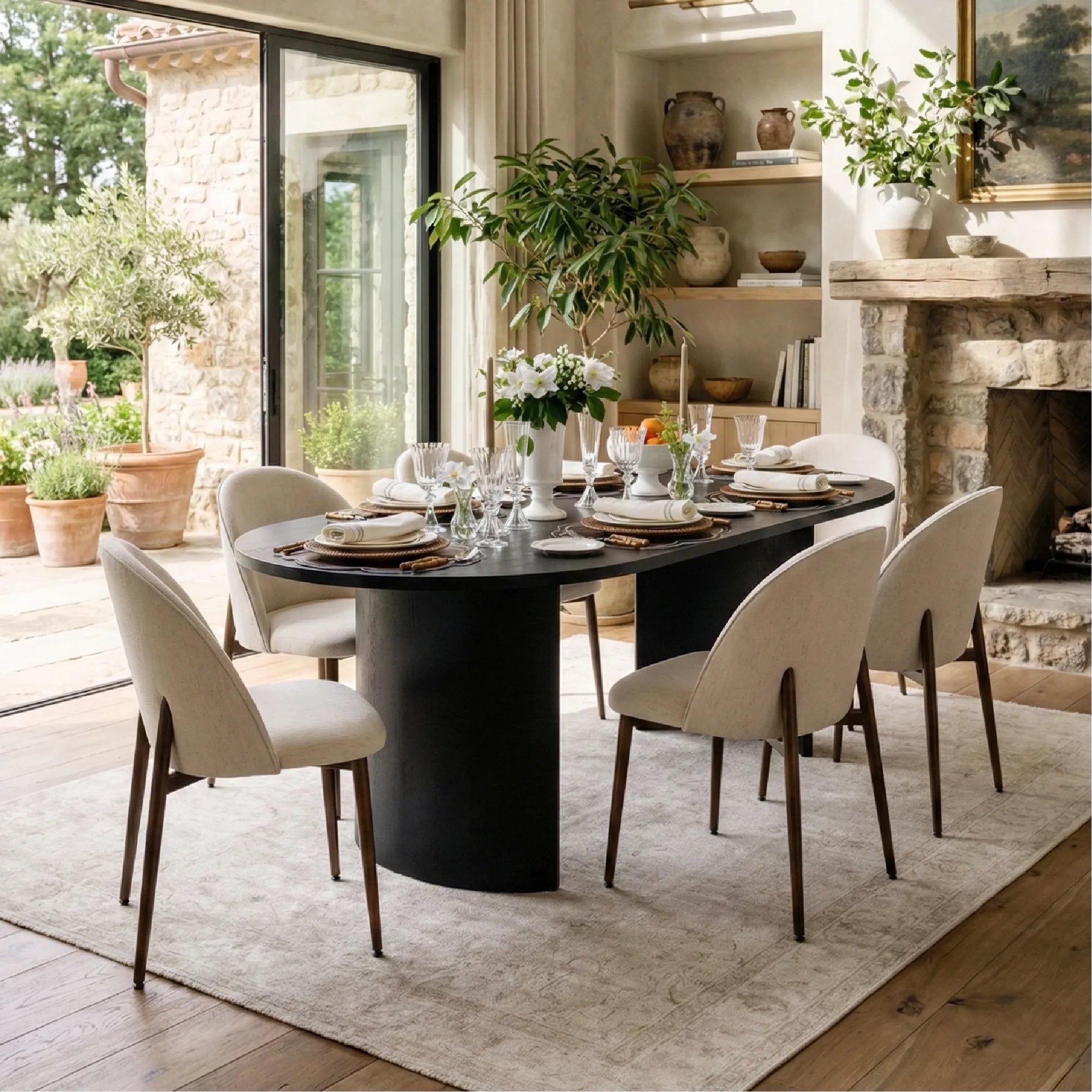 Dwen & Goteborg 79" Oval Dining Table Set for 6 (7-Piece)