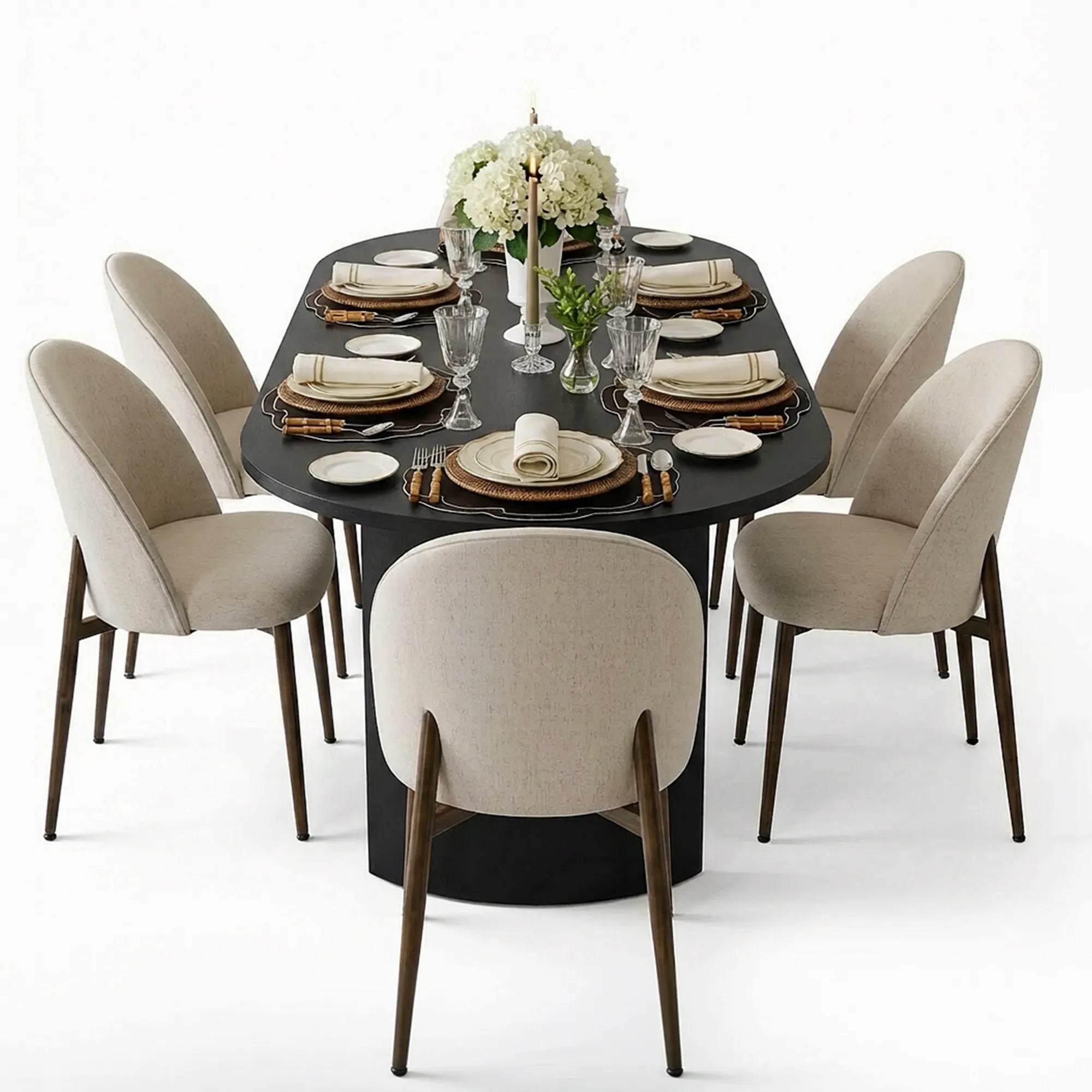 Dwen & Goteborg 79" Oval Dining Table Set for 6 (7-Piece)
