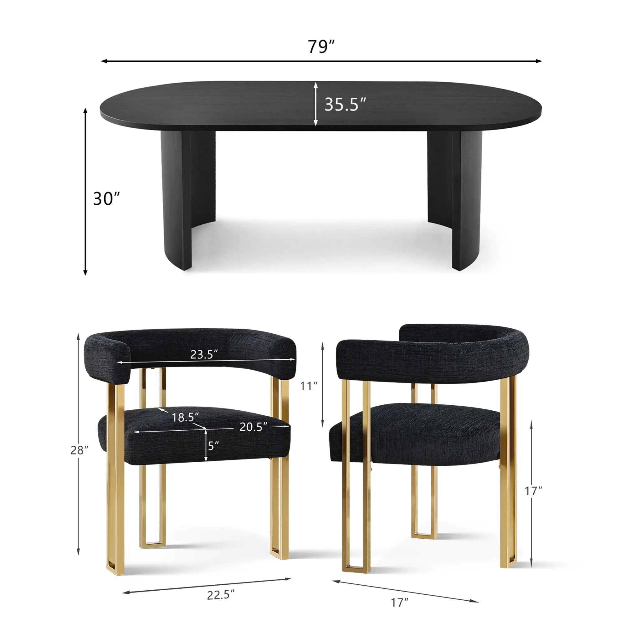 Dwen & Mia 79" Oval Chenille Dining Table Set for 6 (7-Piece)