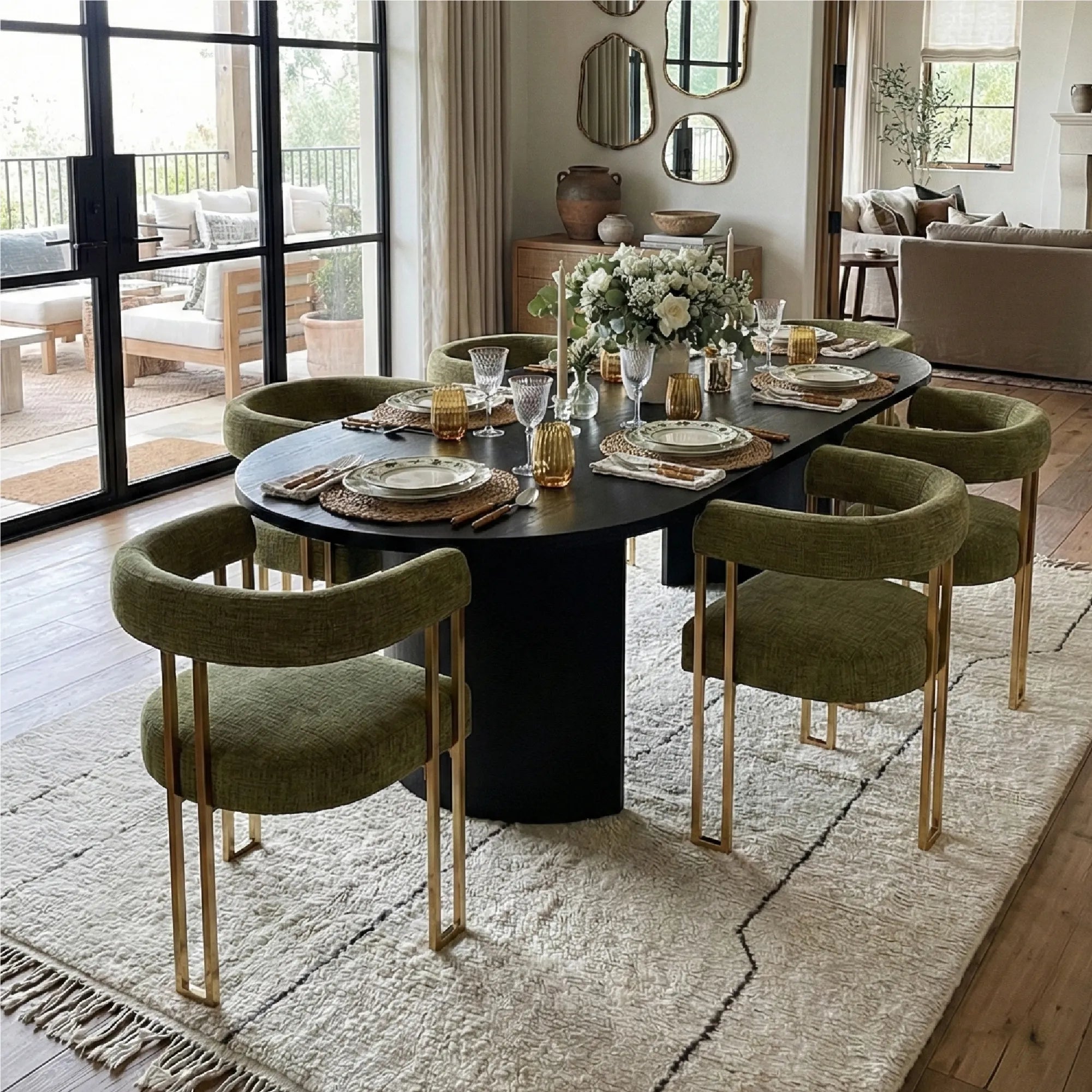 Dwen & Mia 79" Oval Chenille Dining Table Set for 6 (7-Piece)