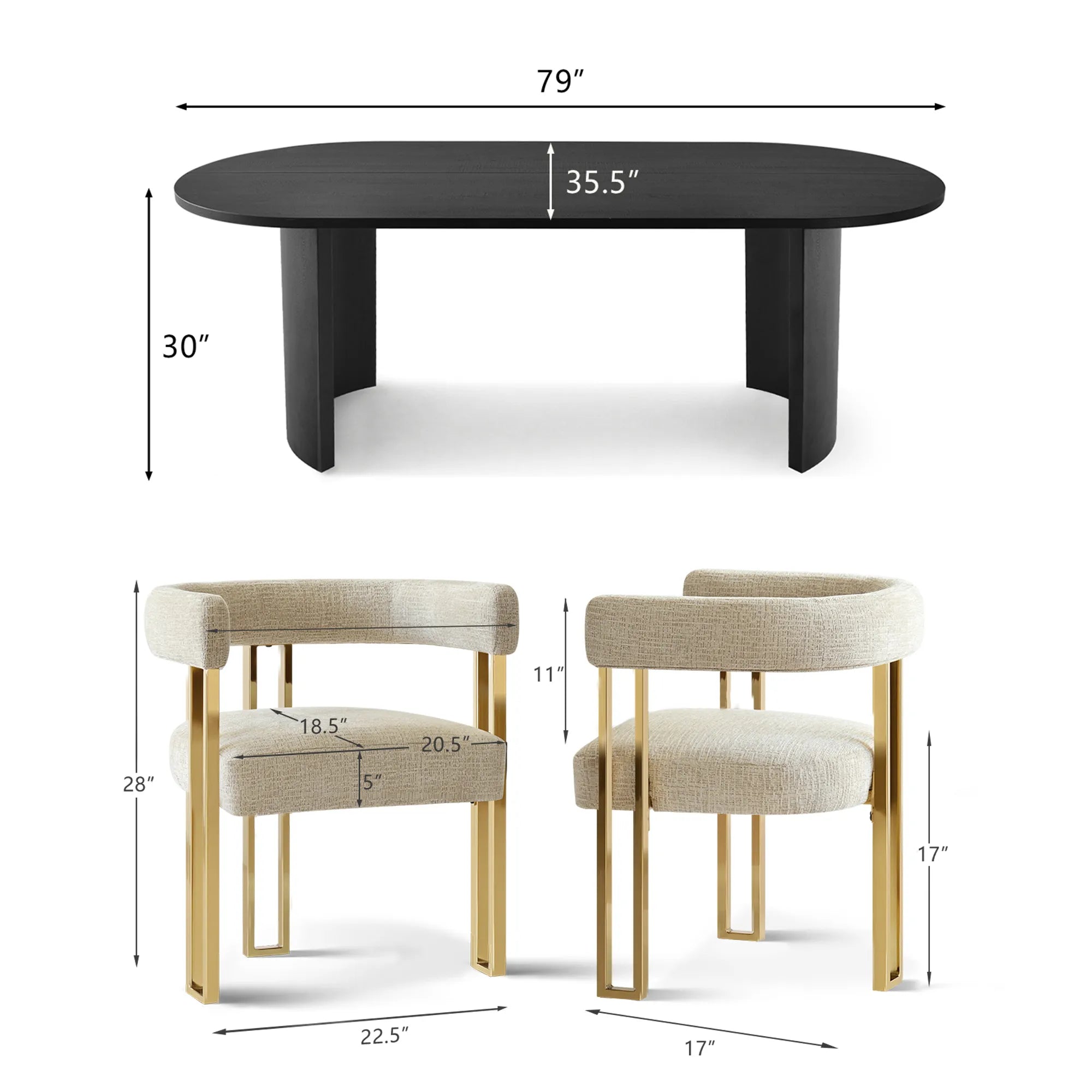 Dwen & Mia 79" Oval Chenille Dining Table Set for 6 (7-Piece)