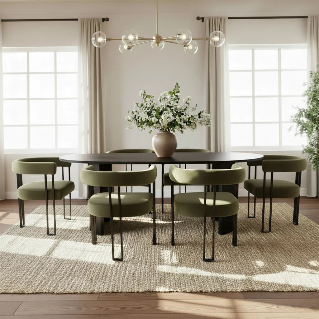 Dwen & Mia 79" Velvet Oval Dining Table Set for 6 (7-Piece)