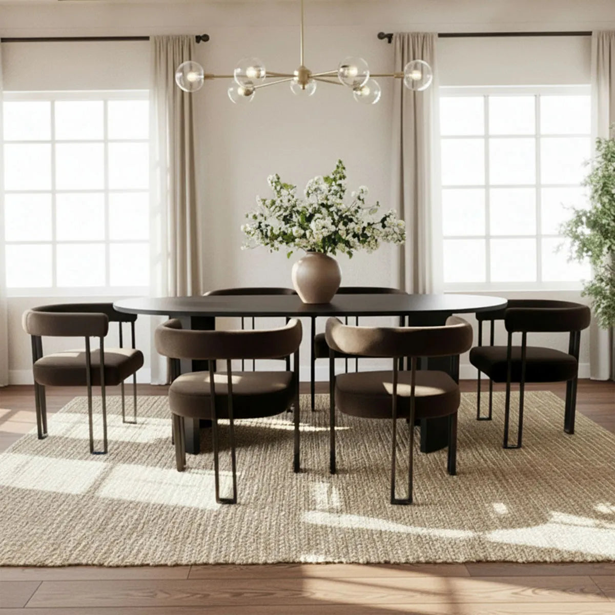 Dwen & Mia 79" Velvet Oval Dining Table Set for 6 (7-Piece)