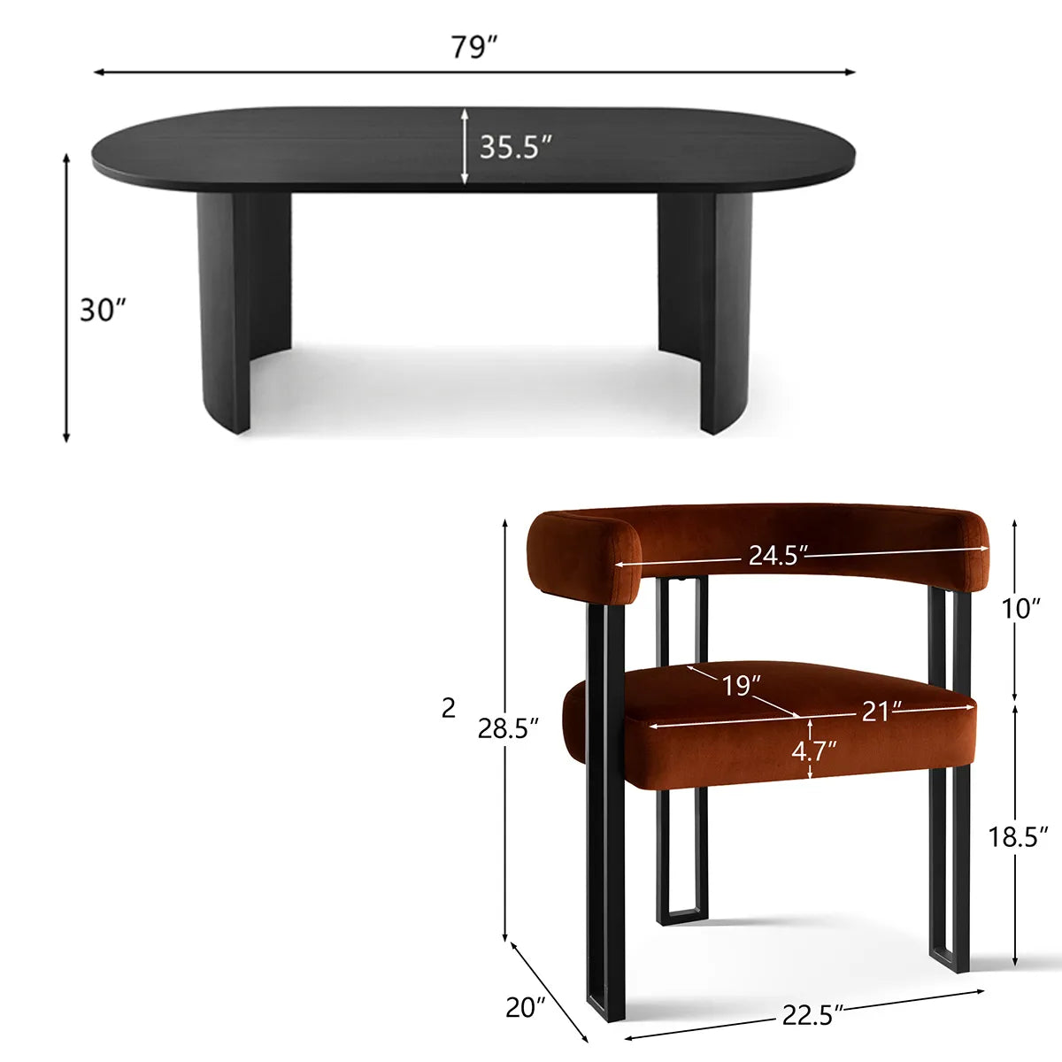 Dwen & Mia 79" Oval Dining Table Set for 6 (7-Piece)