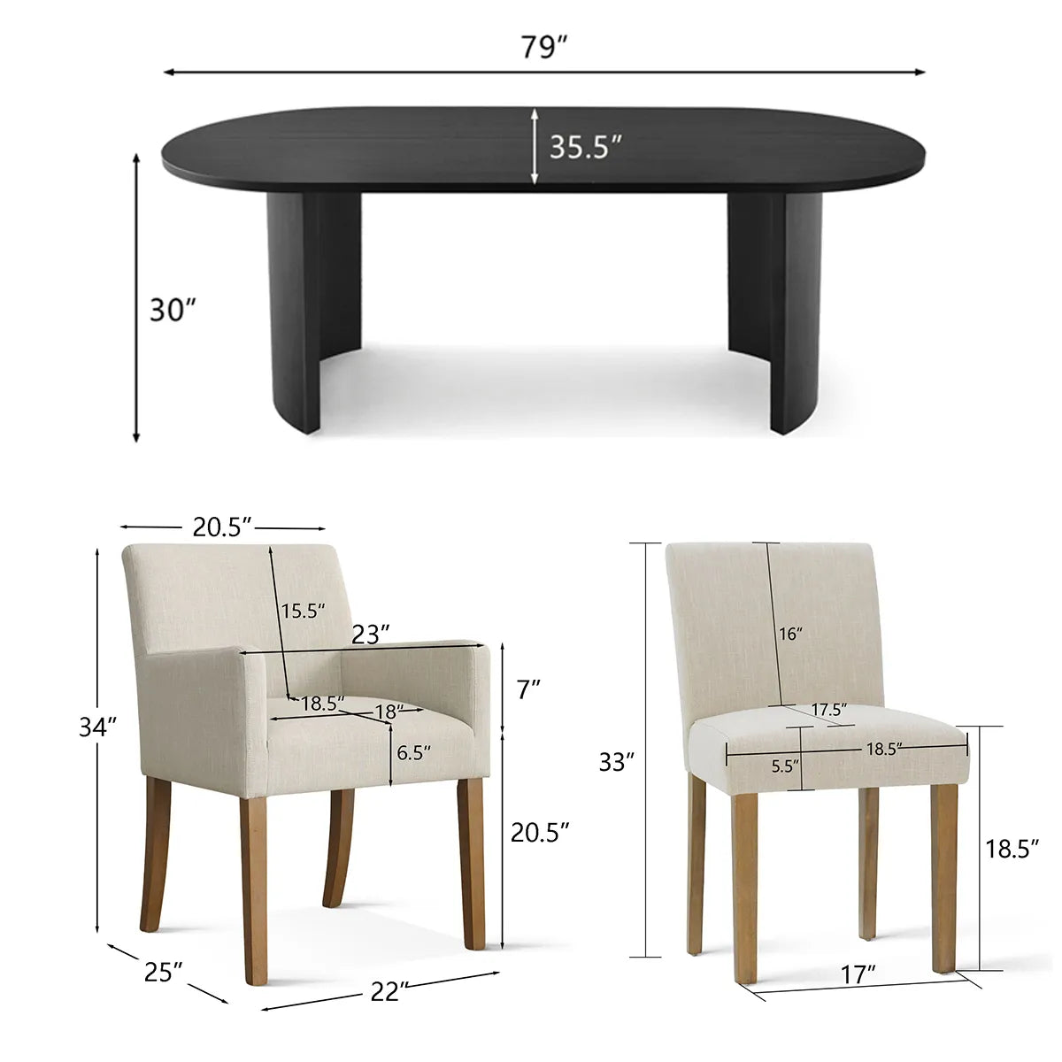 Dwen & North 79" Oval Dining Table Set for 6 (7-Piece)