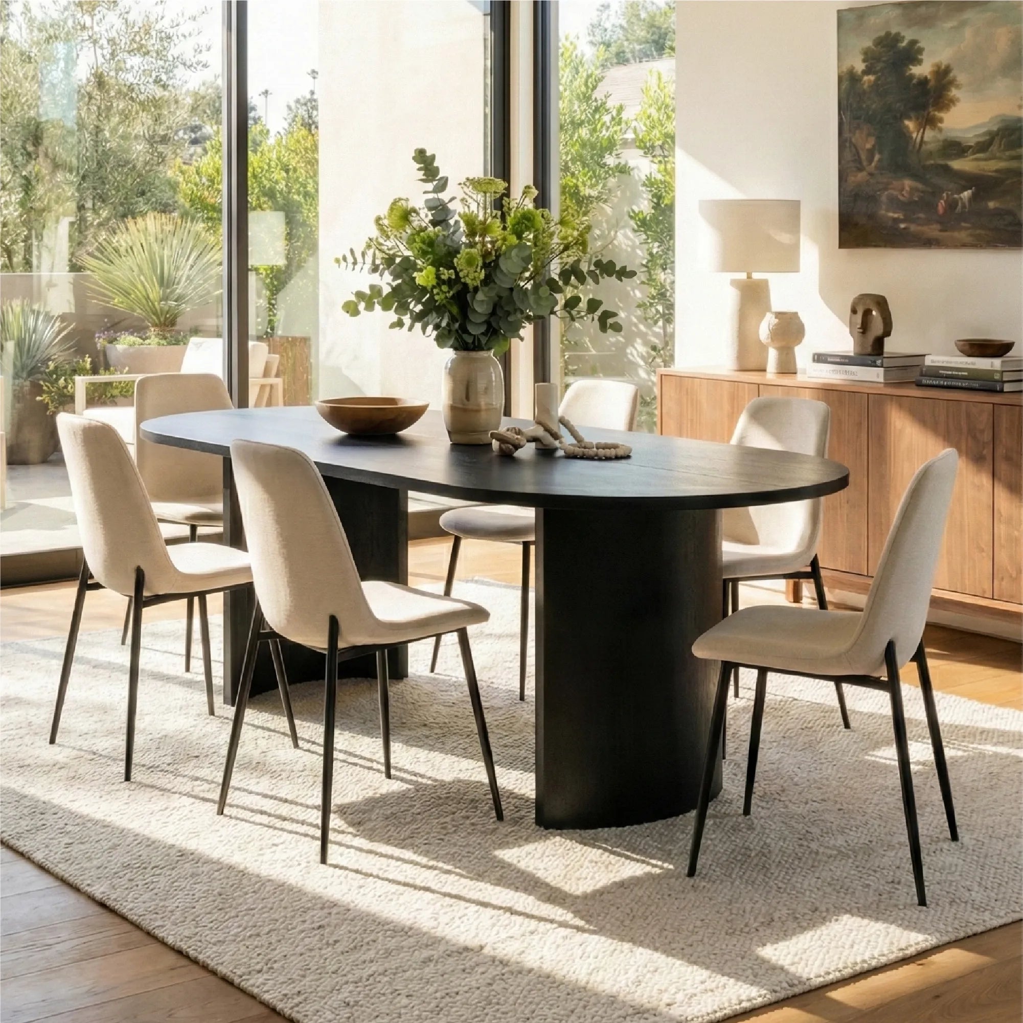 Dwen & Oslo 79" Oval Dining Table Set for 6 (7-Piece)
