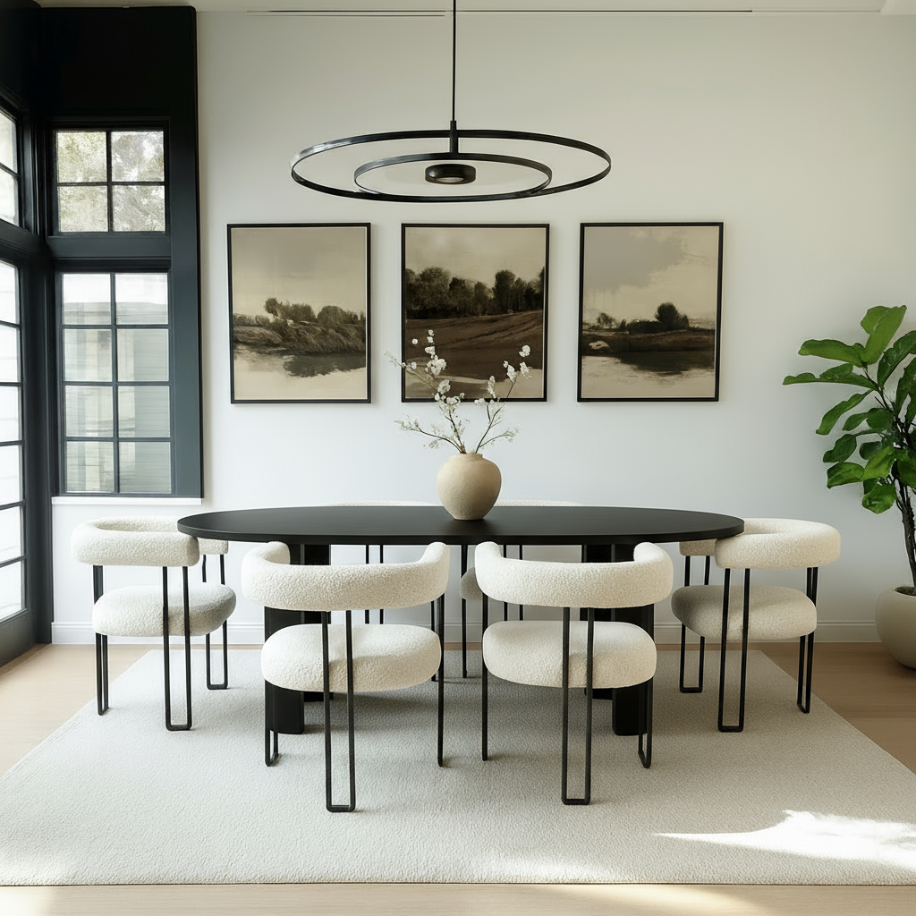 Dwen & Rola 79" Boucle Oval Dining Table Set for 6 (7-Piece)