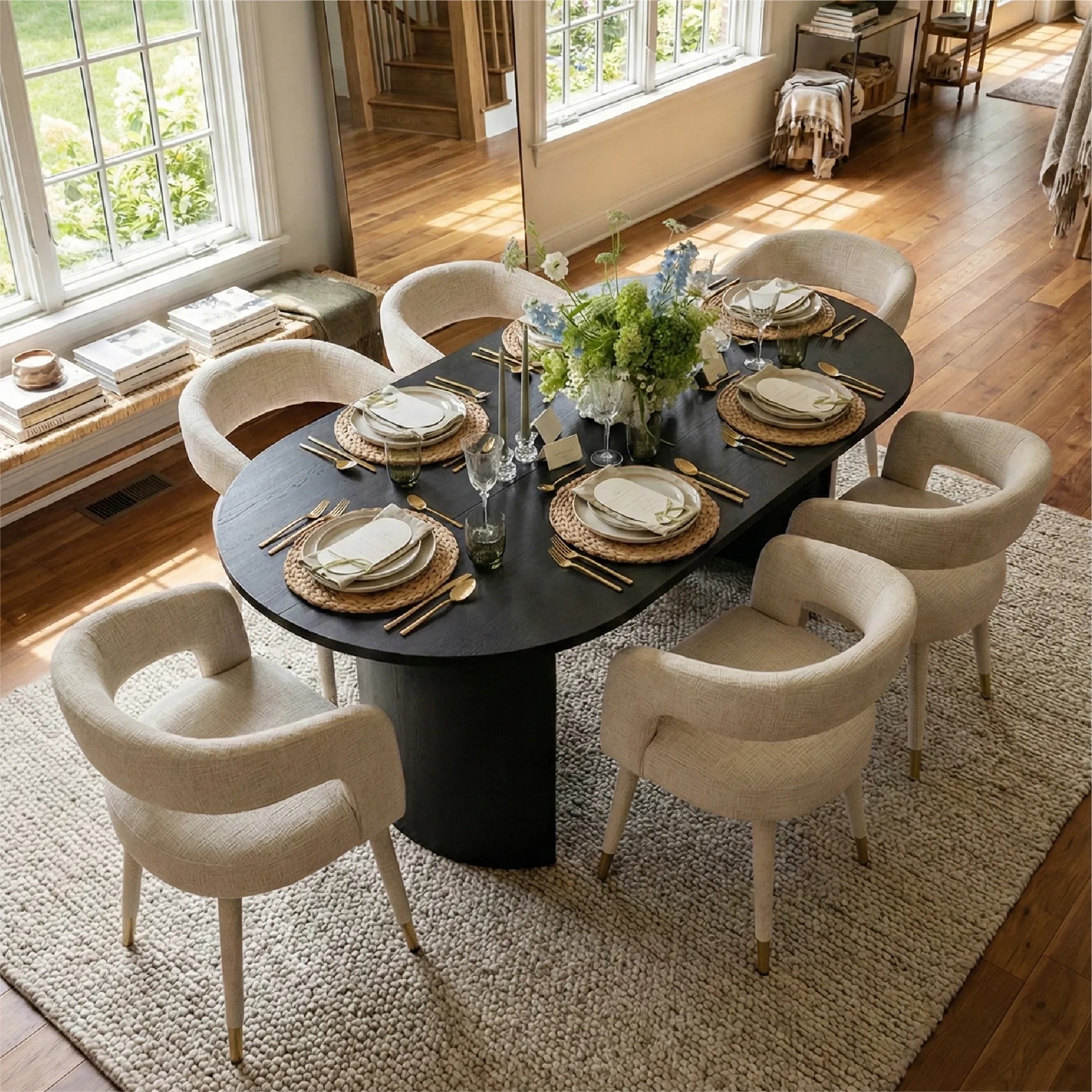 Dwen & Anna 79" Oval Dining Table Set for 6 (7-Piece)
