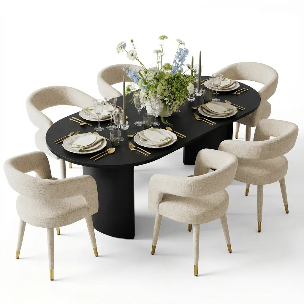 Dwen & Anna 79" Oval Dining Table Set for 6 (7-Piece)