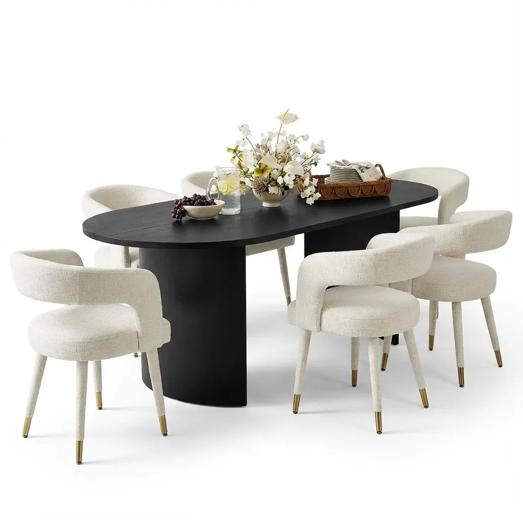 Dwen & Anna 79" Oval Dining Table Set for 6 (7-Piece)
