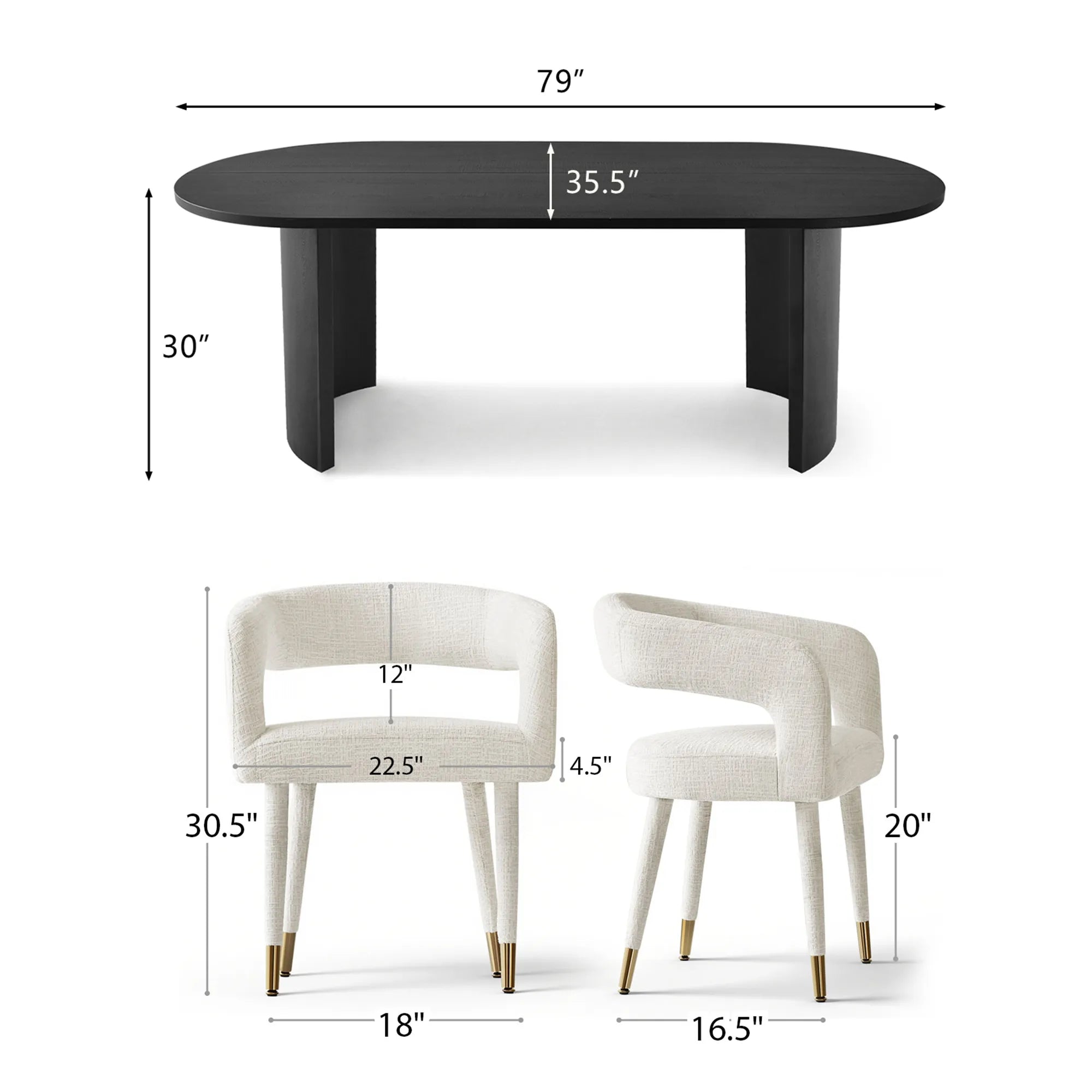 Dwen & Anna 79" Oval Dining Table Set for 6 (7-Piece)