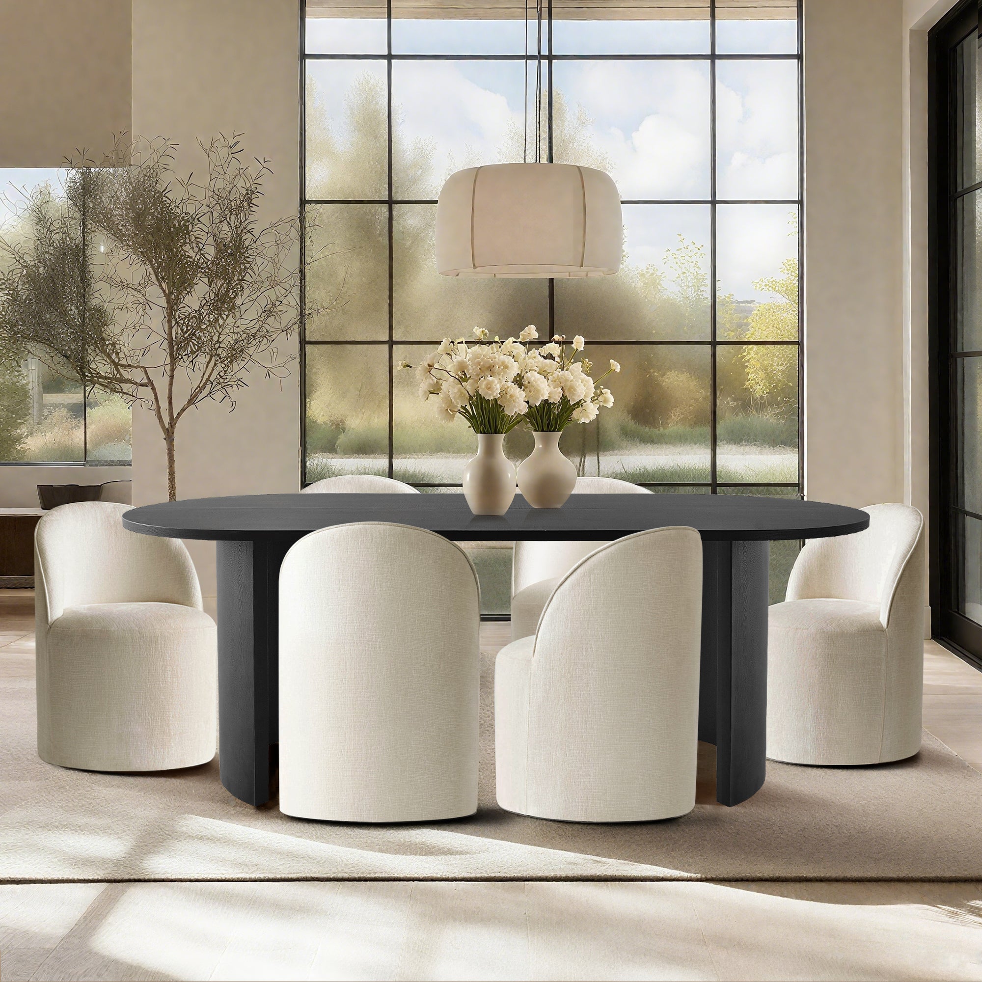 Dwen & Doris 79" Black Oval Dining Table Set for 6 (7-Piece)