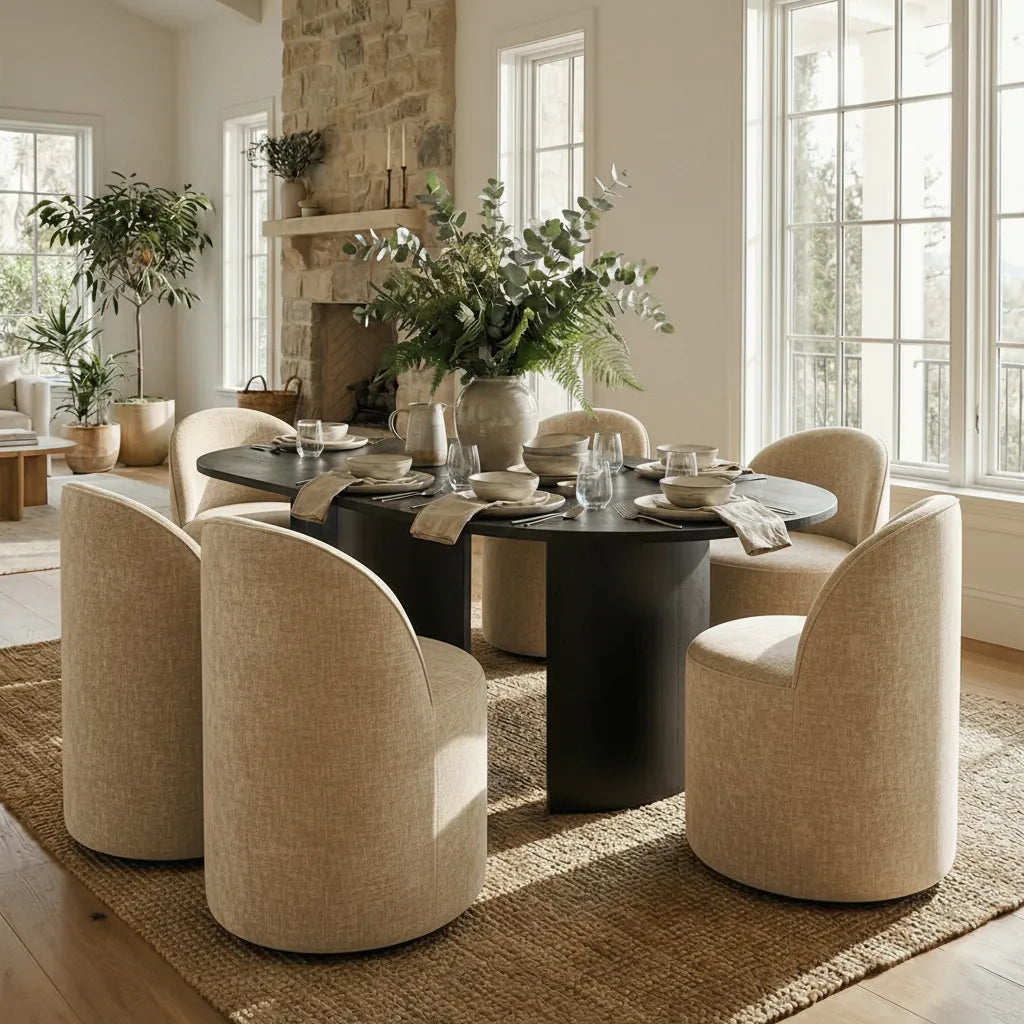 Dwen & Doris 79" Black Oval Dining Table Set for 6 (7-Piece)