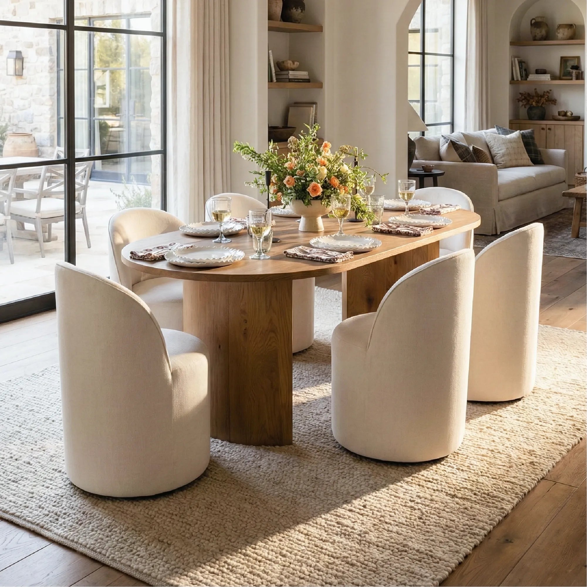 Dwen & Doris 79" Natural Oval Dining Table Set for 6 (7-Piece)