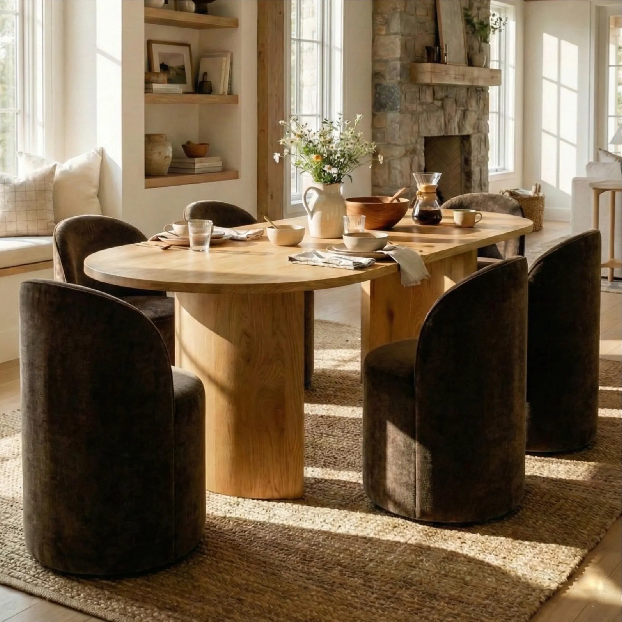 Dwen & Doris 79" Natural Oval Dining Table Set for 6 (7-Piece)