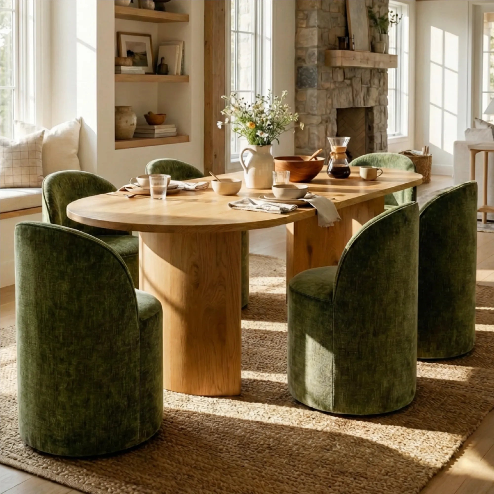 Dwen & Doris 79" Natural Oval Dining Table Set for 6 (7-Piece)