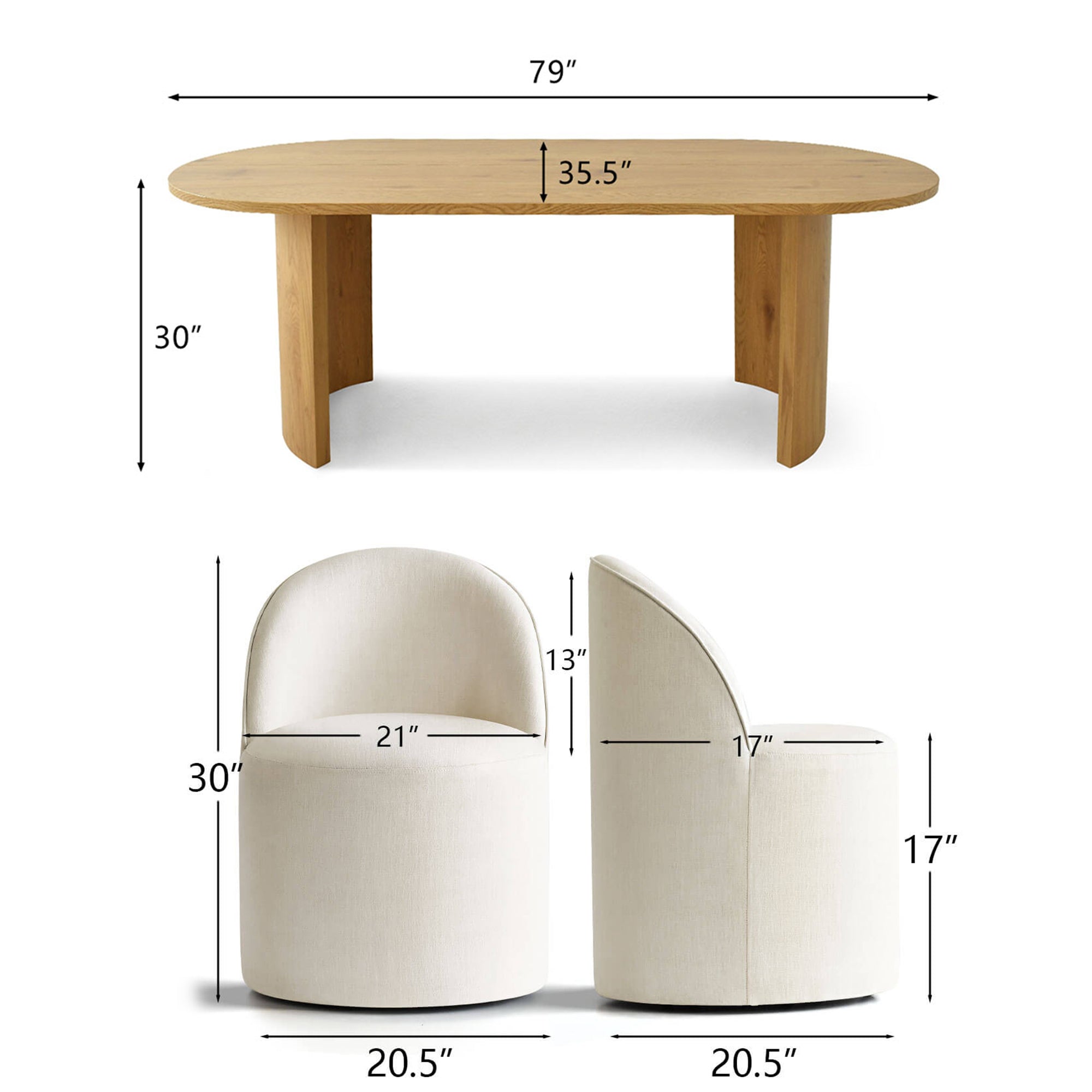 Dwen & Doris 79" Natural Oval Dining Table Set for 6 (7-Piece)