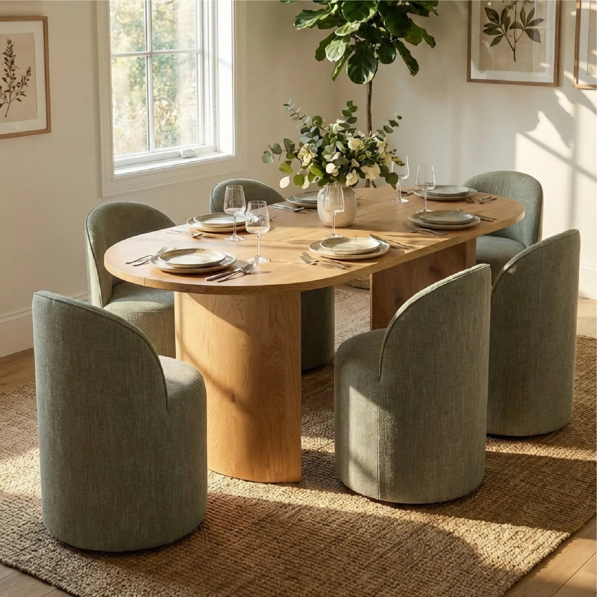 Dwen & Doris 79" Natural Oval Dining Table Set for 6 (7-Piece)