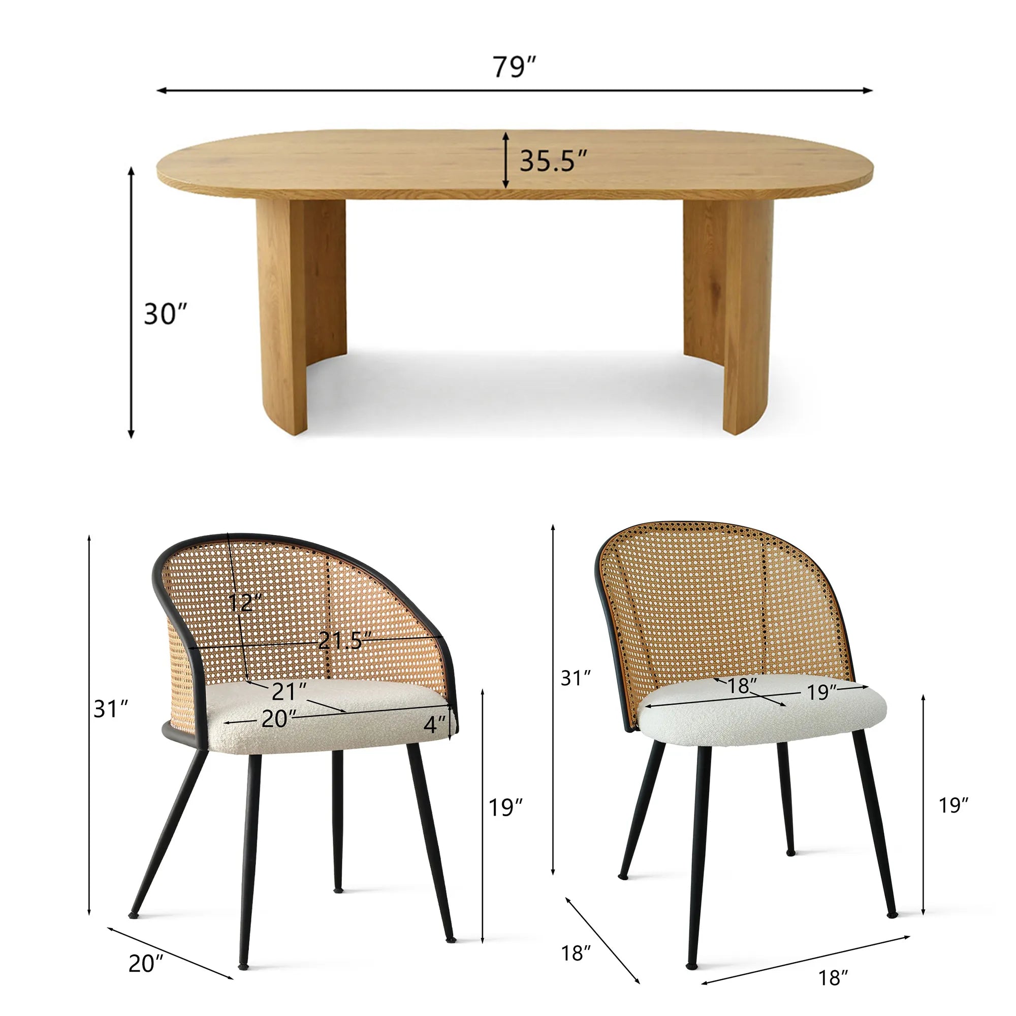 Dwen & Jules 79" Oval Dining Table Set for 6 (7-Piece)