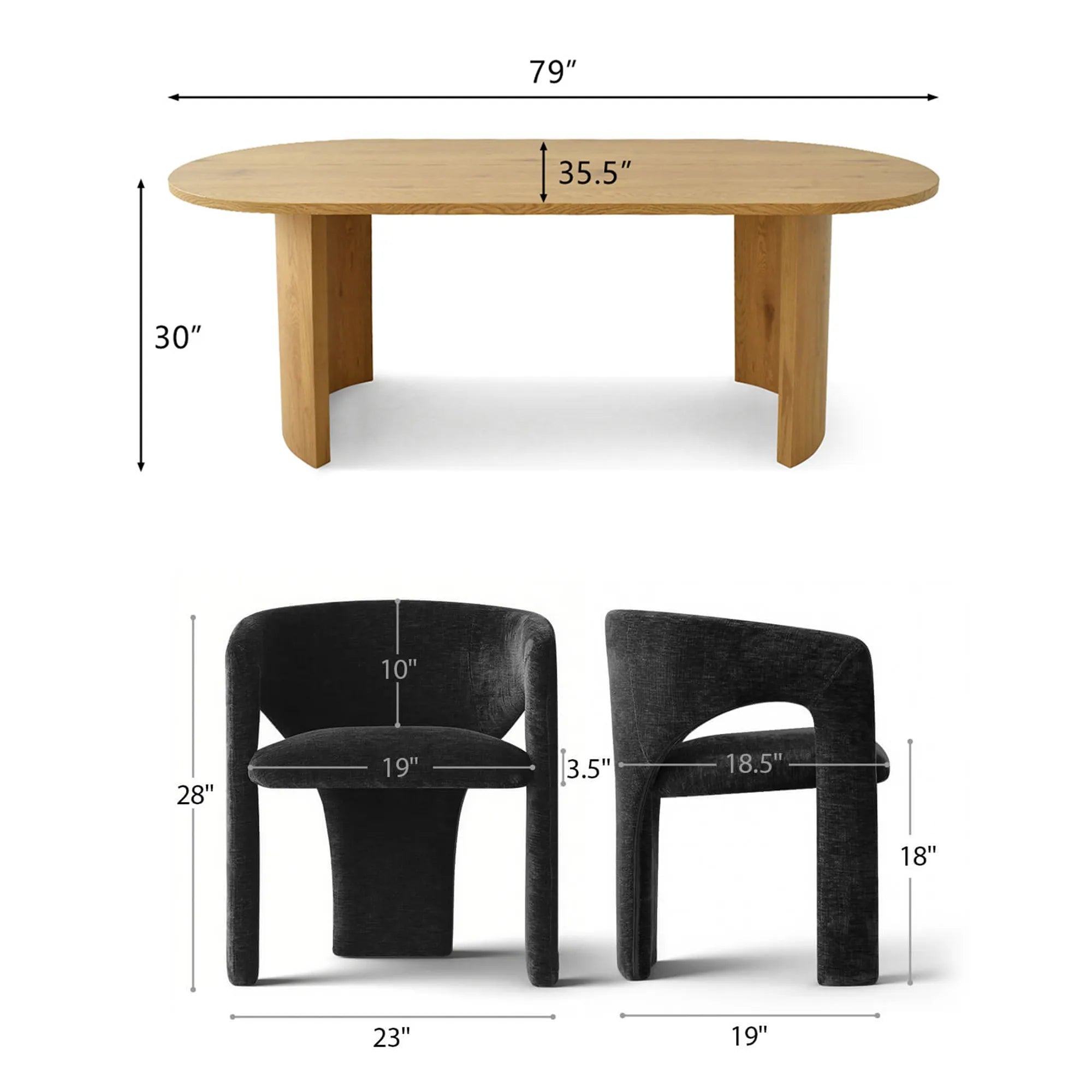 Dwen & Khloe 79" Oval Dining Table Set for 6 (7-Piece)