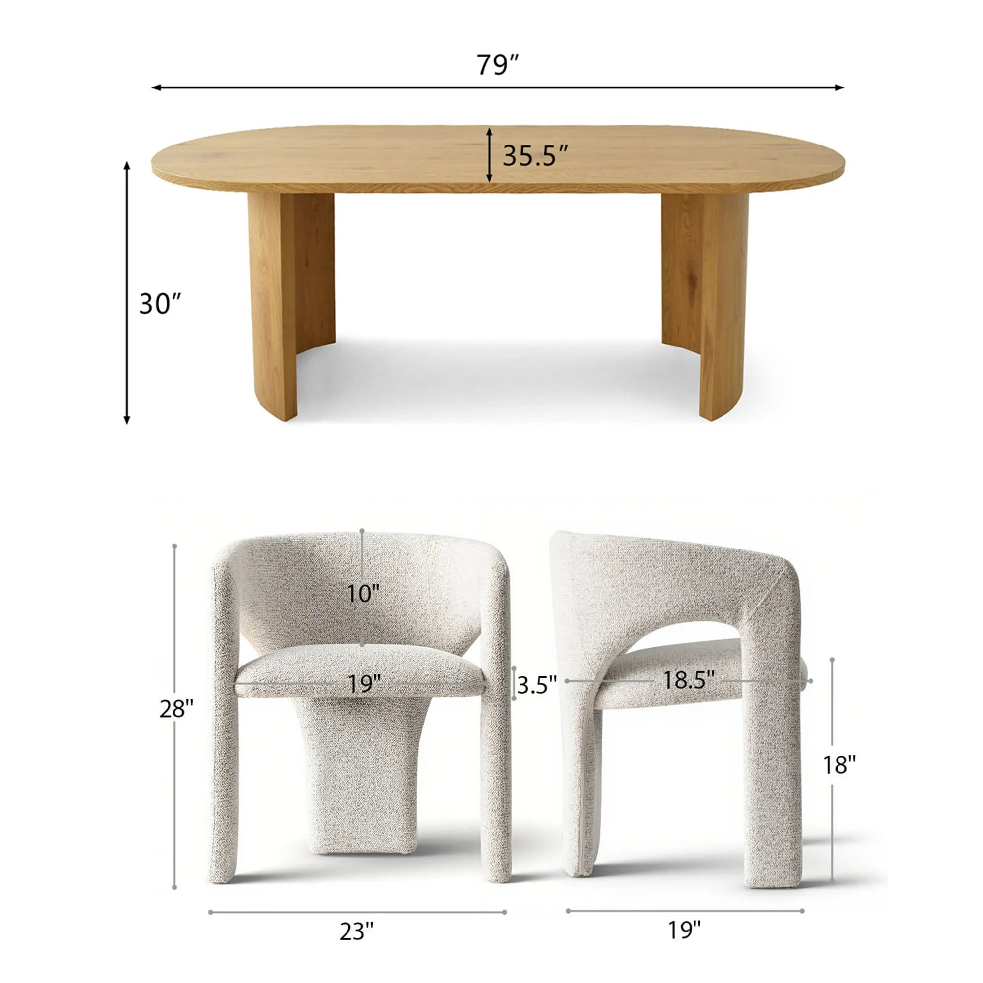 Dwen & Khloe 79" Oval Dining Table Set for 6 (7-Piece)