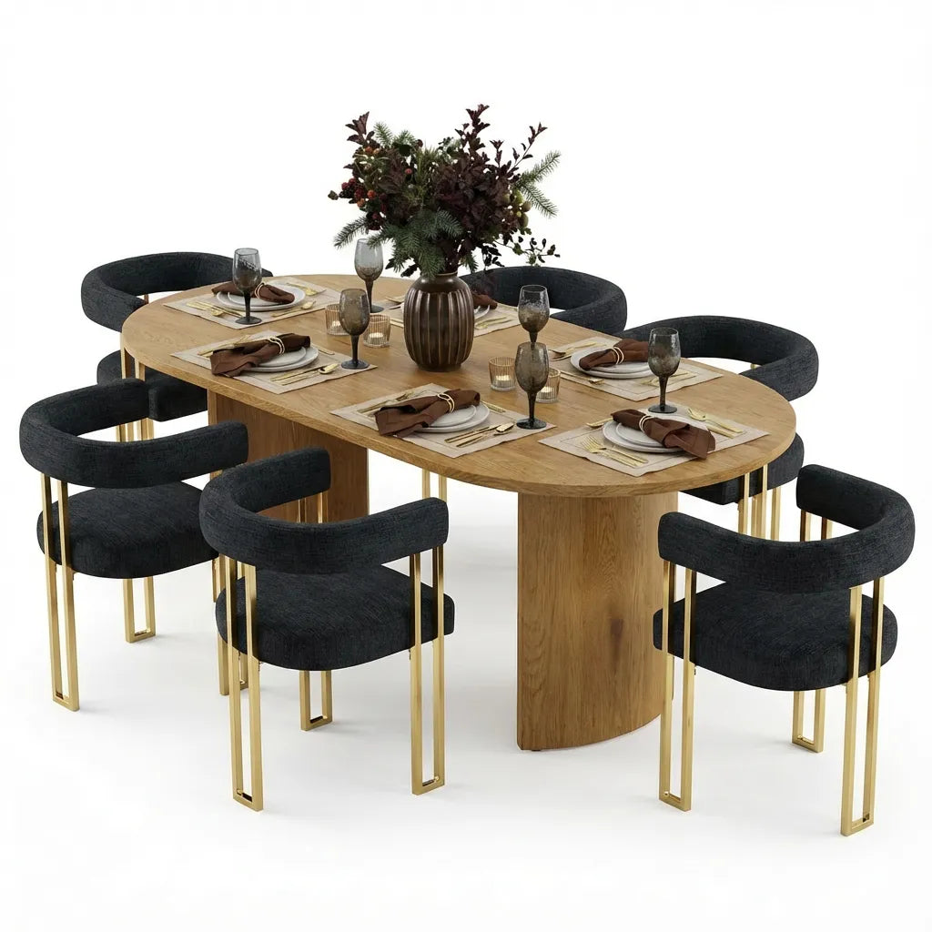 Dwen & Mia 79" Oval Chenille Dining Table Set for 6 (7-Piece)