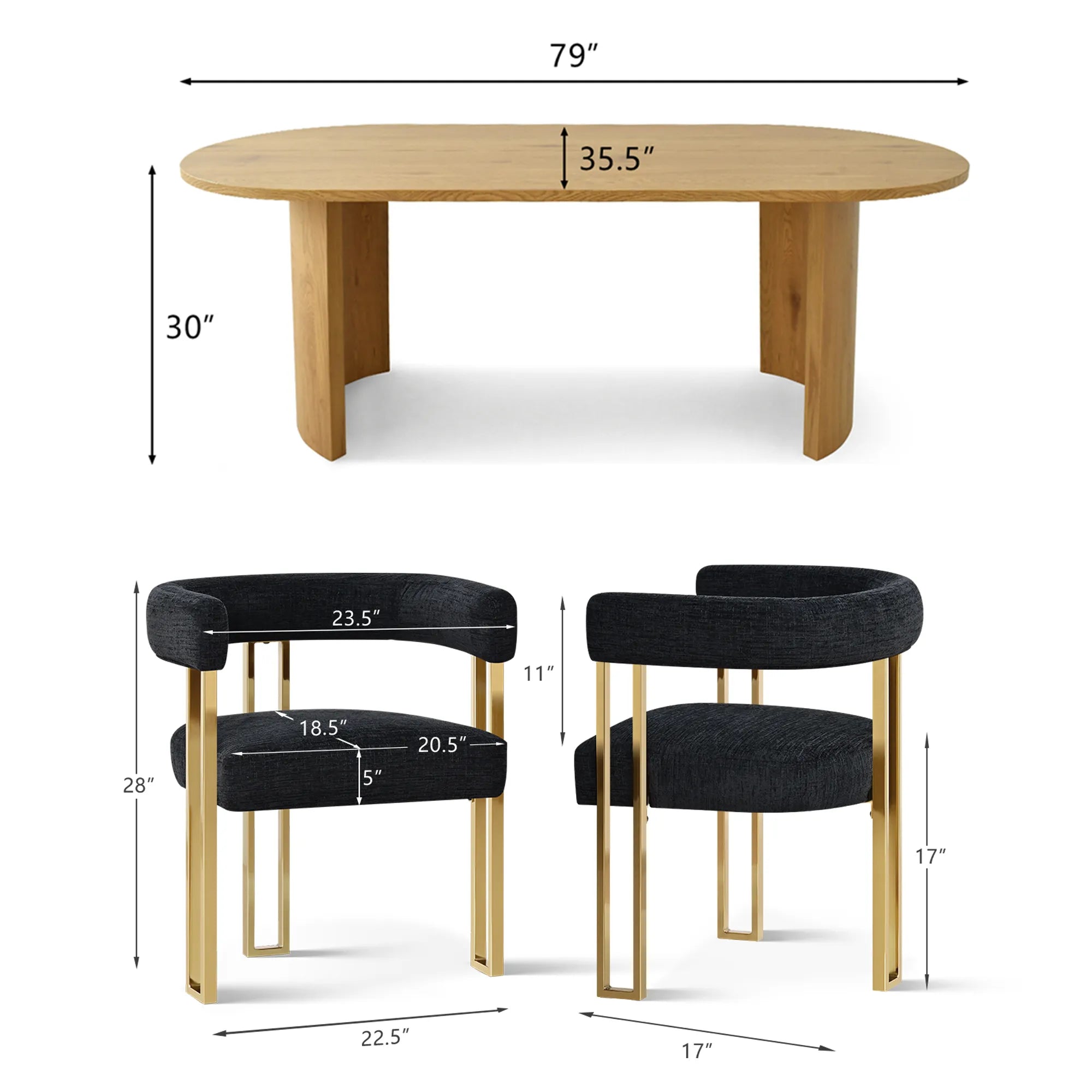 Dwen & Mia 79" Oval Chenille Dining Table Set for 6 (7-Piece)