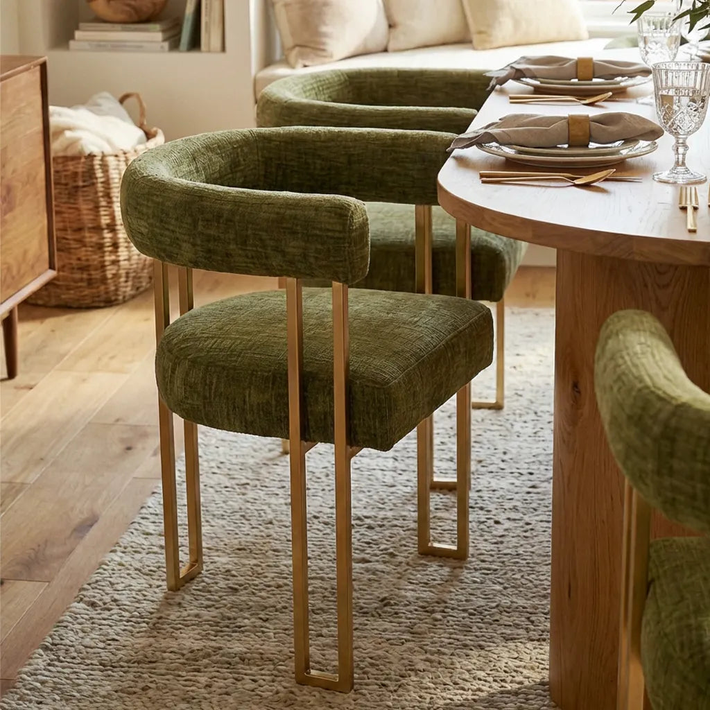 Dwen & Mia 79" Oval Chenille Dining Table Set for 6 (7-Piece)