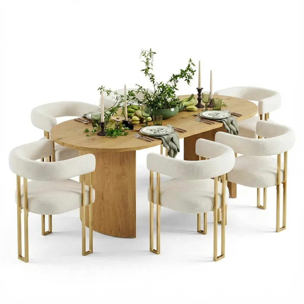 Dwen & Mia 79" Oval Chenille Dining Table Set for 6 (7-Piece)