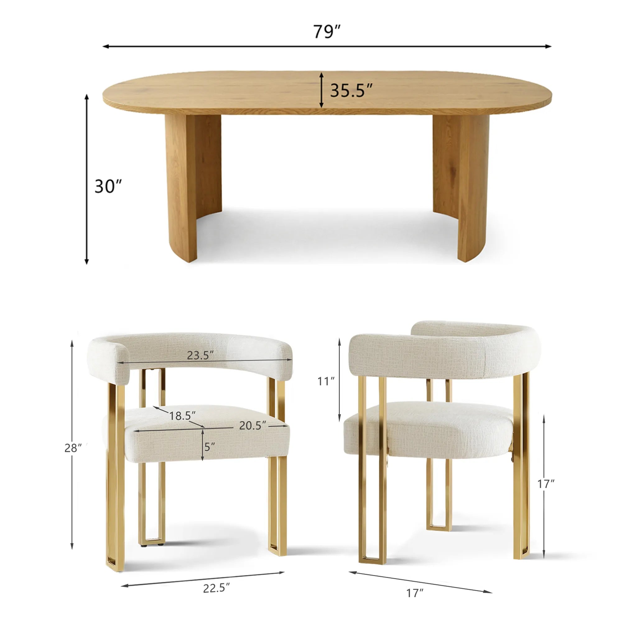 Dwen & Mia 79" Oval Chenille Dining Table Set for 6 (7-Piece)