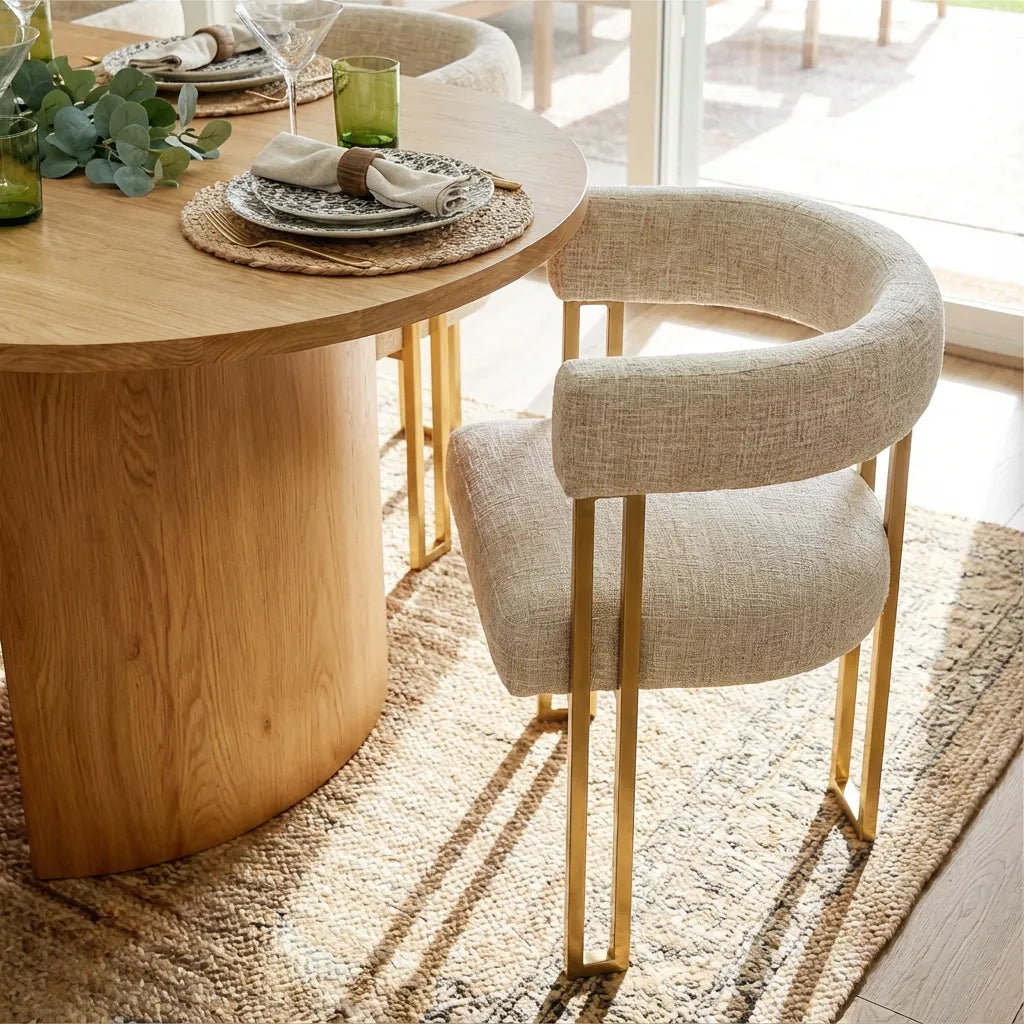 Dwen & Mia 79" Oval Chenille Dining Table Set for 6 (7-Piece)