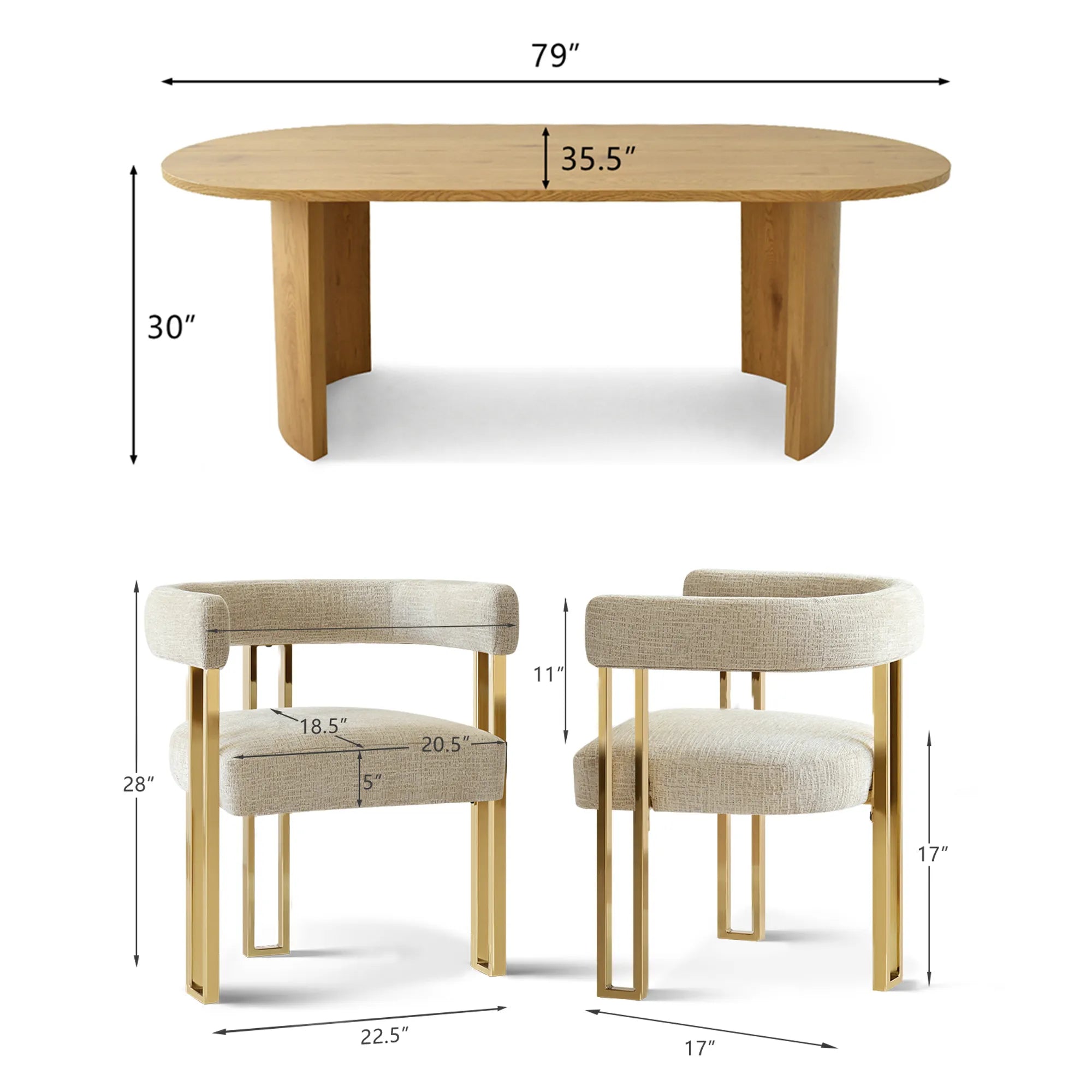 Dwen & Mia 79" Oval Chenille Dining Table Set for 6 (7-Piece)