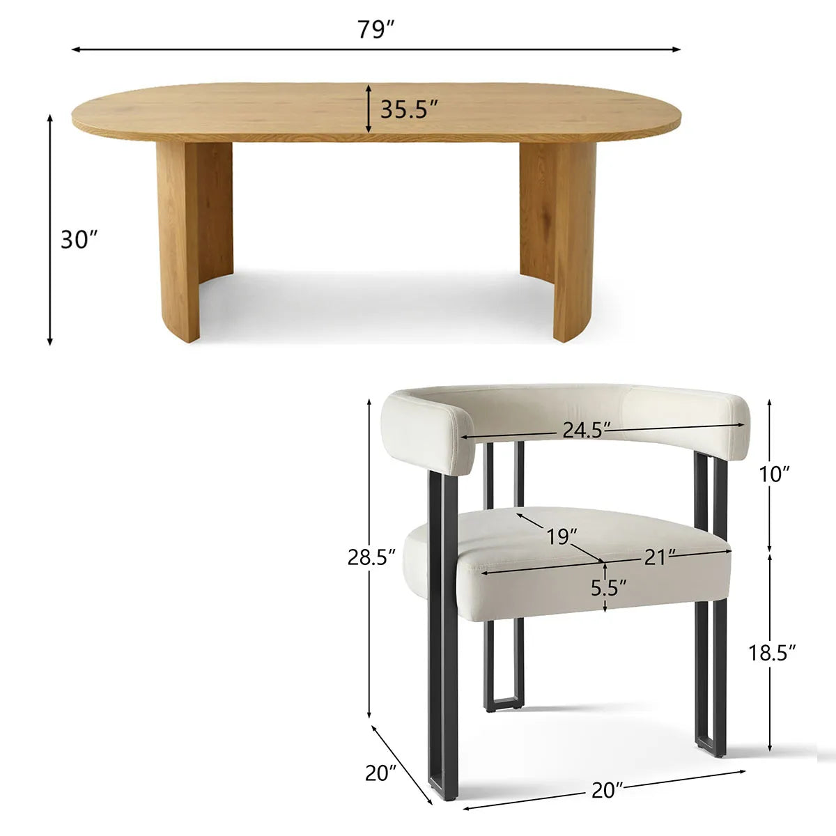 Dwen & Mia 79" Oval Dining Table Set for 6 (7-Piece)