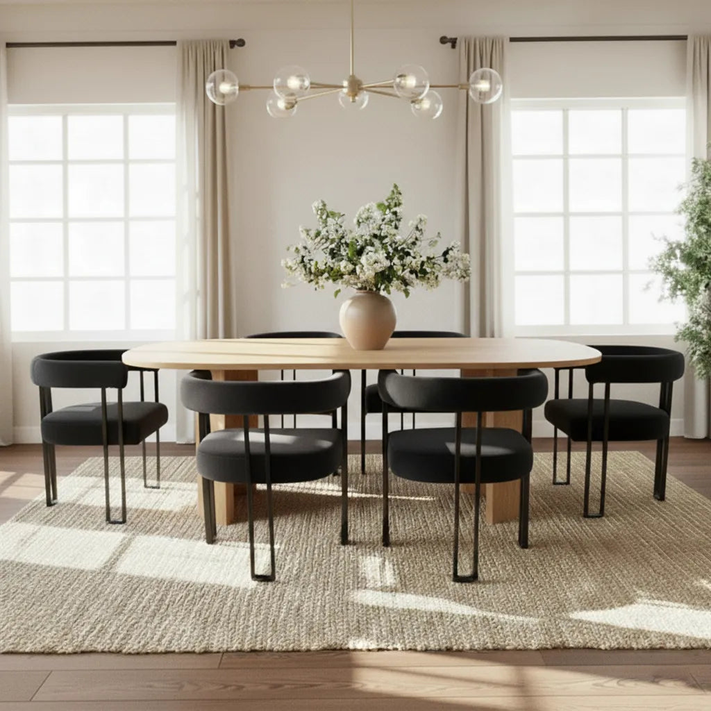 Dwen & Mia 79" Velvet Oval Dining Table Set for 6 (7-Piece)